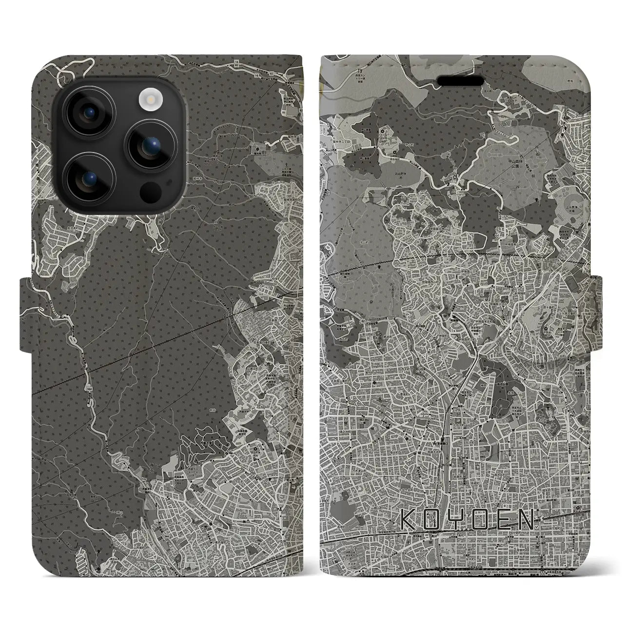 【甲陽園(兵庫県)】地図柄iPhoneケース(手帳タイプ)モノトーン・iPhone 16 用