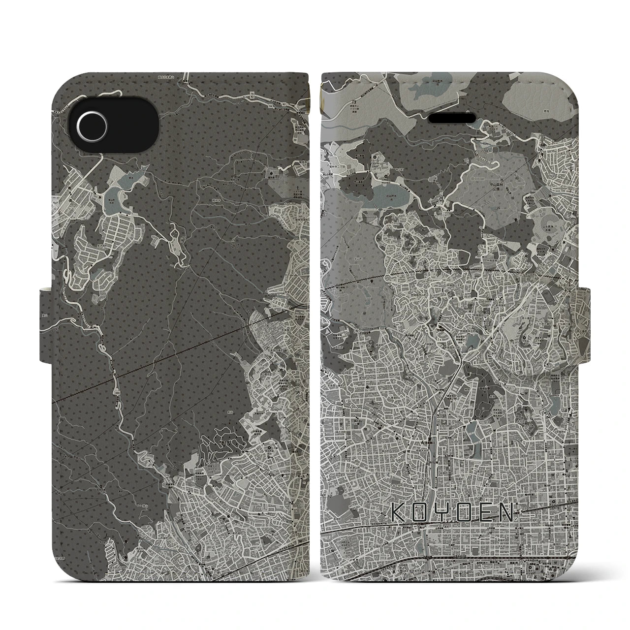【甲陽園(兵庫県)】地図柄iPhoneケース(手帳タイプ)モノトーン・iPhone SE(第3 / 第2世代) / 8 / 7 / 6s / 6 用