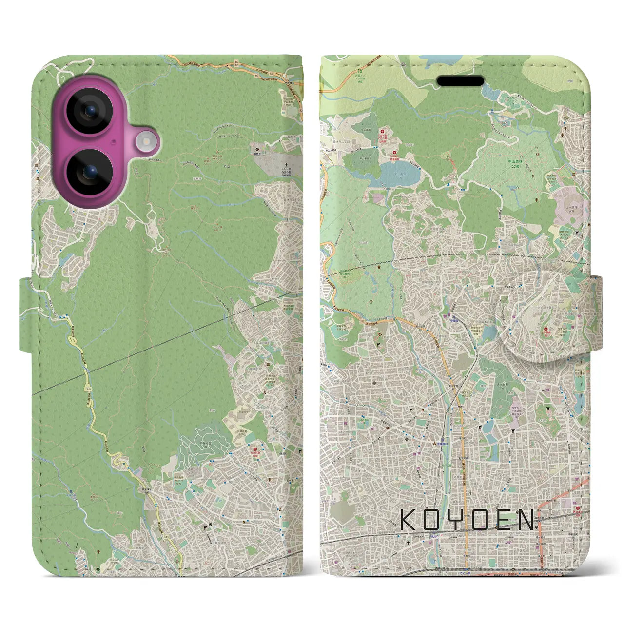 【甲陽園(兵庫県)】地図柄iPhoneケース(手帳タイプ)ナチュラル・iPhone 16 Pro 用