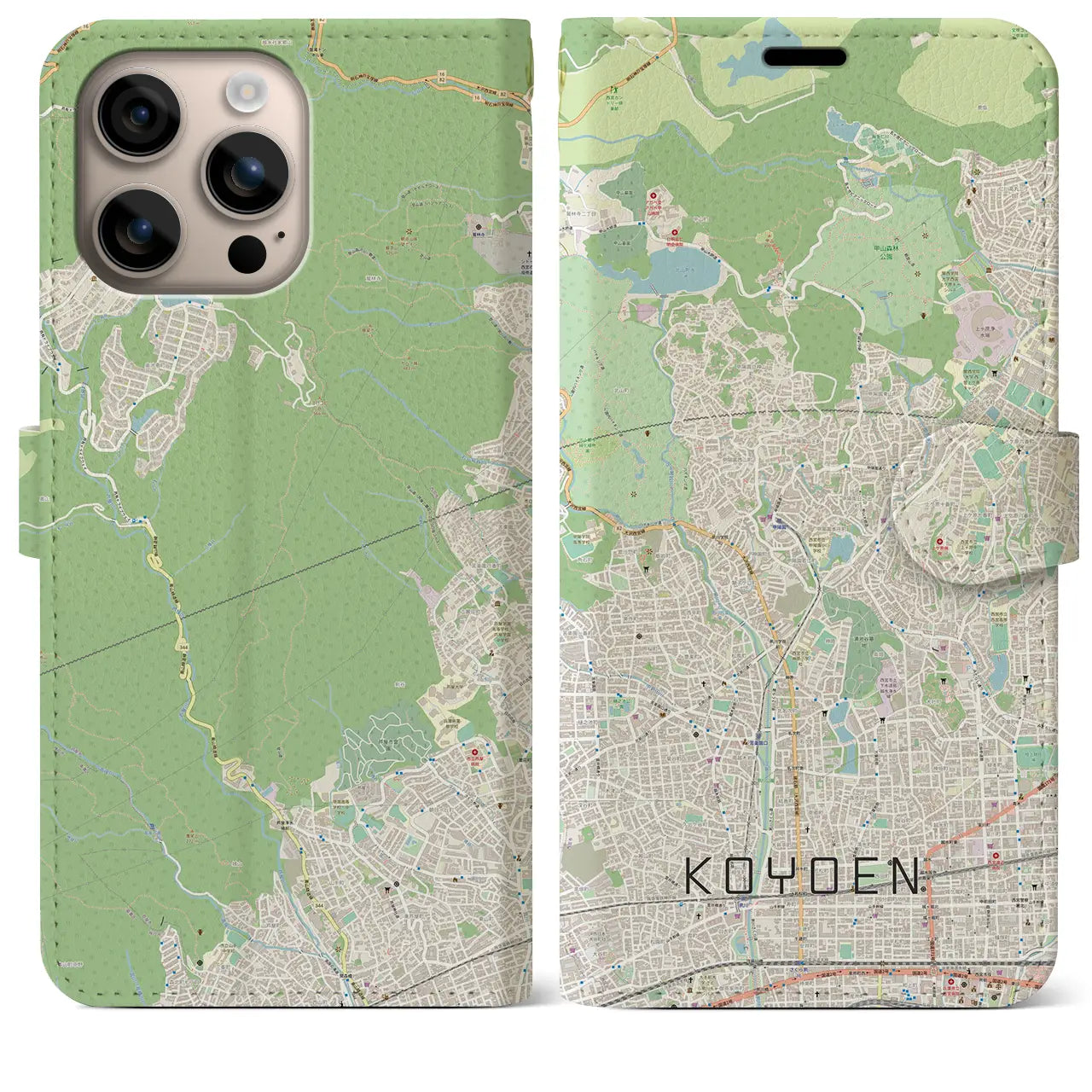 【甲陽園(兵庫県)】地図柄iPhoneケース(手帳タイプ)ナチュラル・iPhone 16 Plus 用