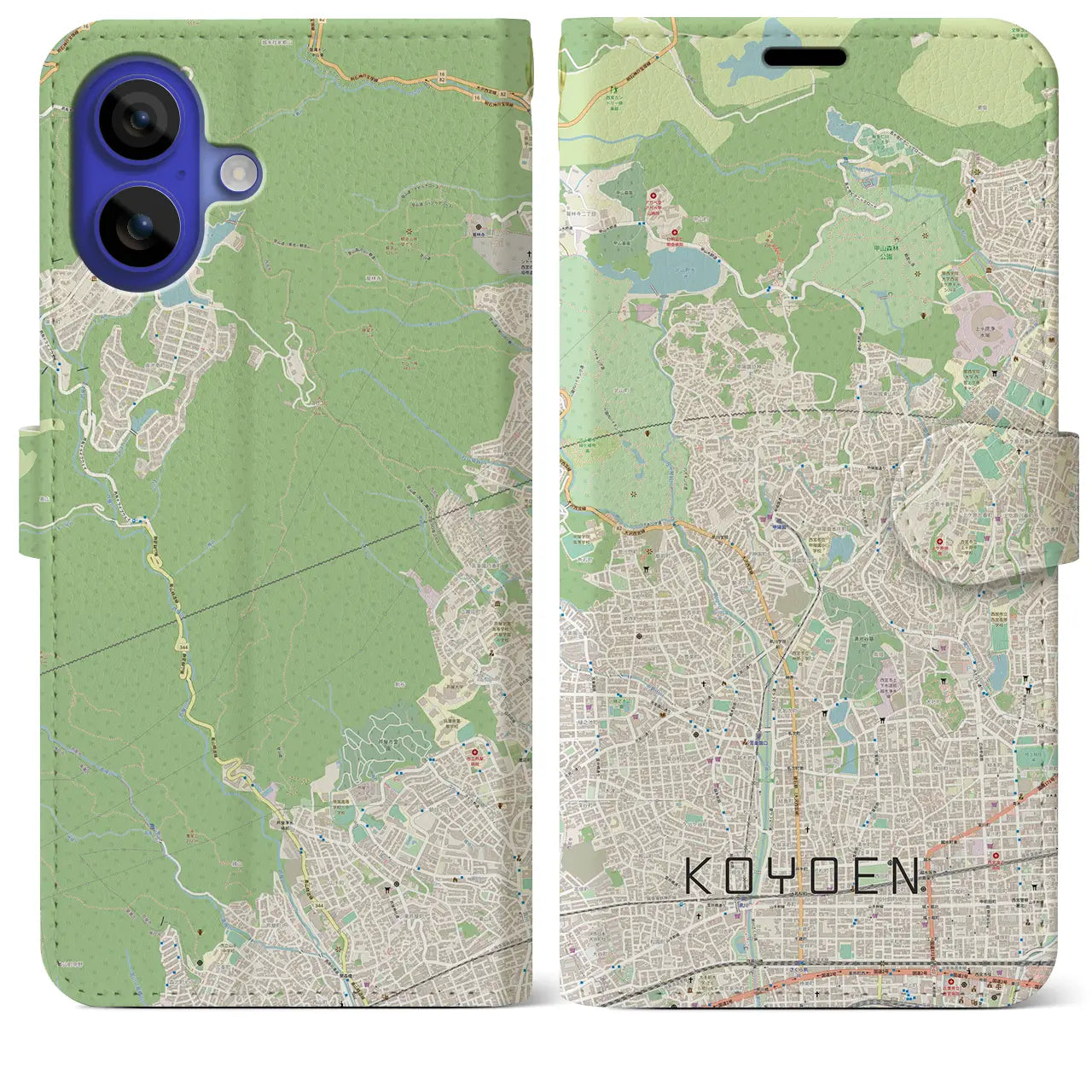 【甲陽園(兵庫県)】地図柄iPhoneケース(手帳タイプ)ナチュラル・iPhone 16 Pro Max 用