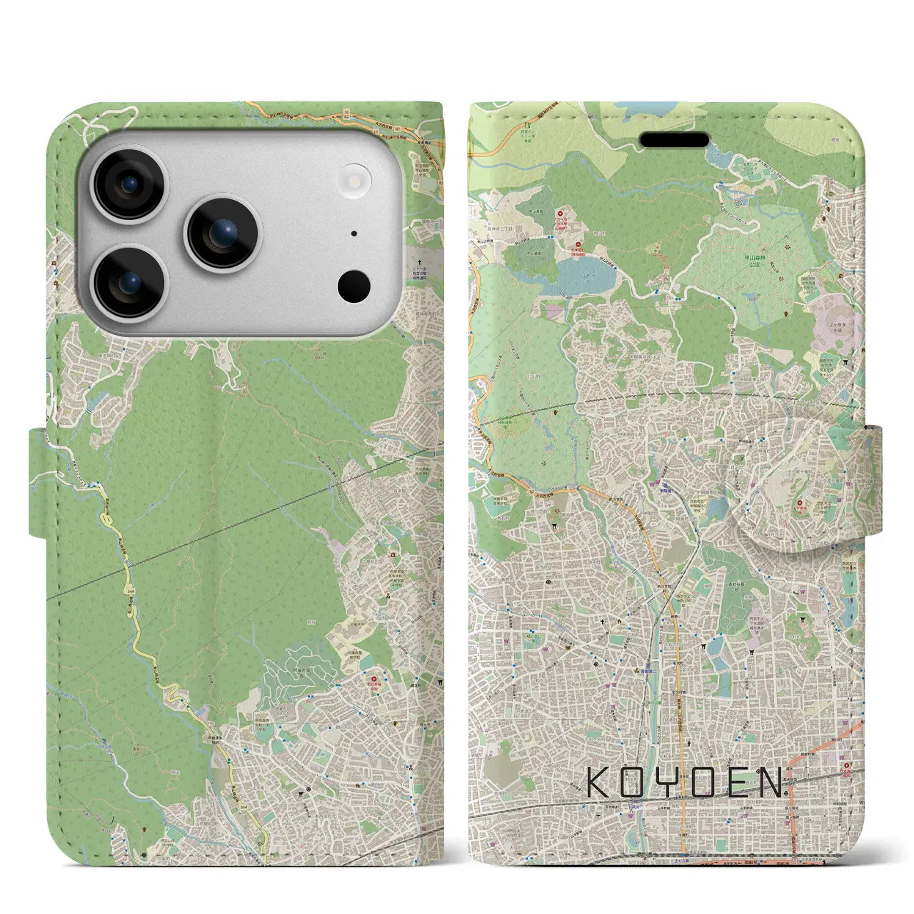 【甲陽園(兵庫県)】地図柄iPhoneケース(手帳タイプ)ナチュラル・iPhone 17 Pro Max 用