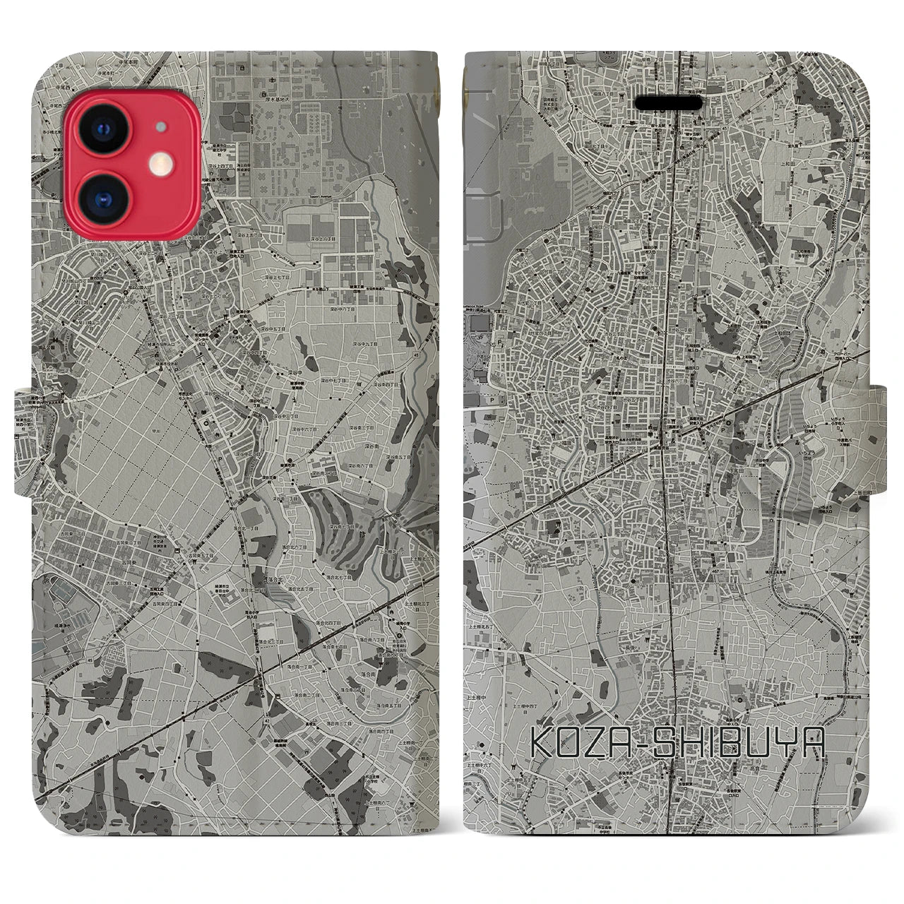 【高座渋谷(神奈川県)】地図柄iPhoneケース(手帳タイプ)モノトーン・iPhone 11 用