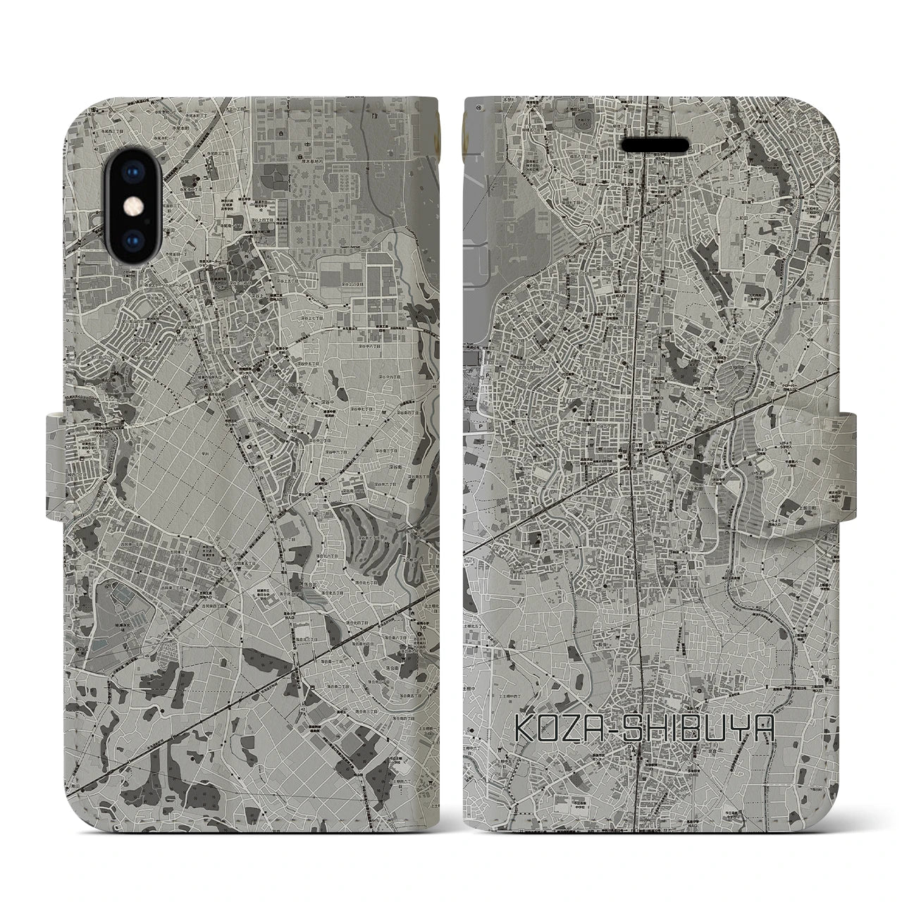 【高座渋谷(神奈川県)】地図柄iPhoneケース(手帳タイプ)モノトーン・iPhone XS / X 用