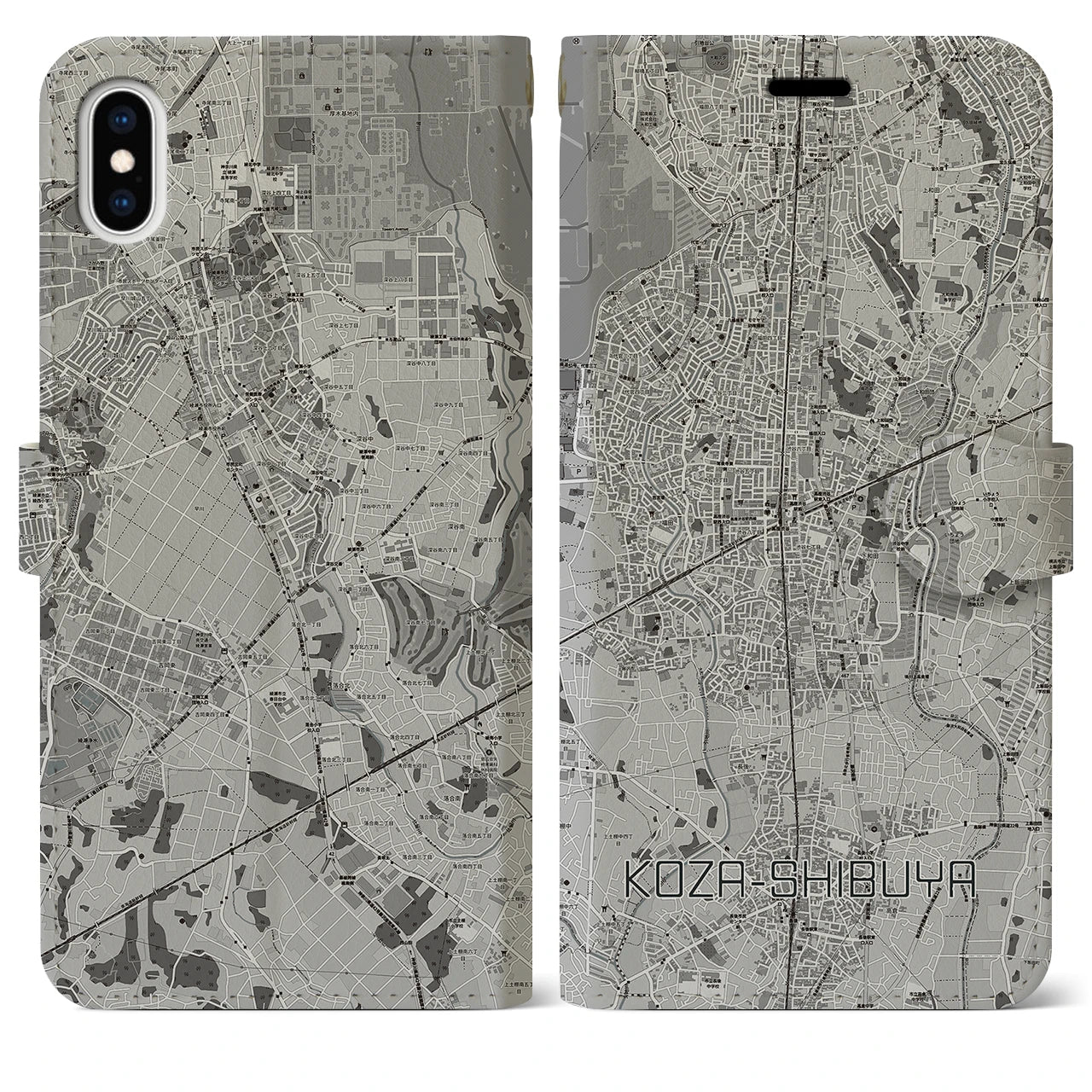 【高座渋谷(神奈川県)】地図柄iPhoneケース(手帳タイプ)モノトーン・iPhone XS Max 用