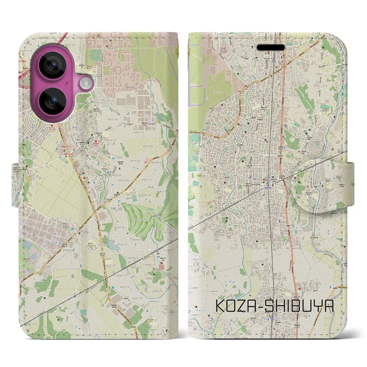 【高座渋谷(神奈川県)】地図柄iPhoneケース(手帳タイプ)ナチュラル・iPhone 16 Pro 用