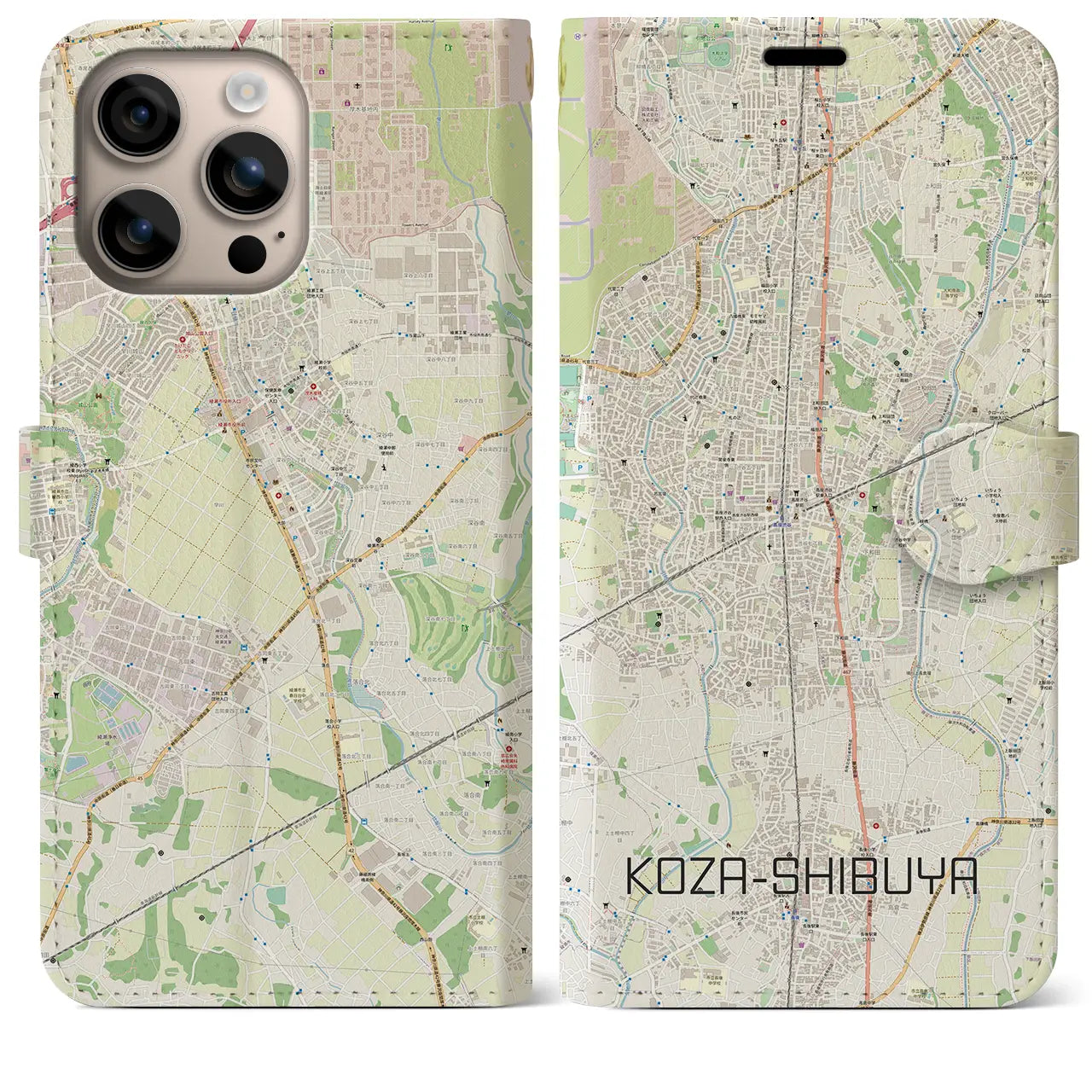 【高座渋谷(神奈川県)】地図柄iPhoneケース(手帳タイプ)ナチュラル・iPhone 16 Plus 用