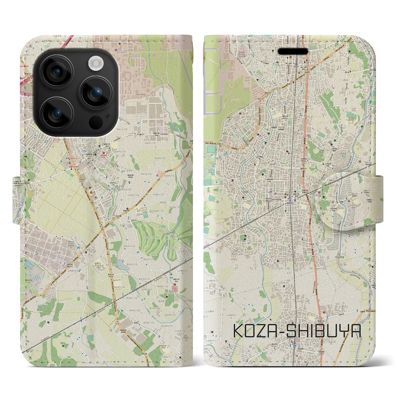 【高座渋谷(神奈川県)】地図柄iPhoneケース(手帳タイプ)ナチュラル・iPhone 16 用