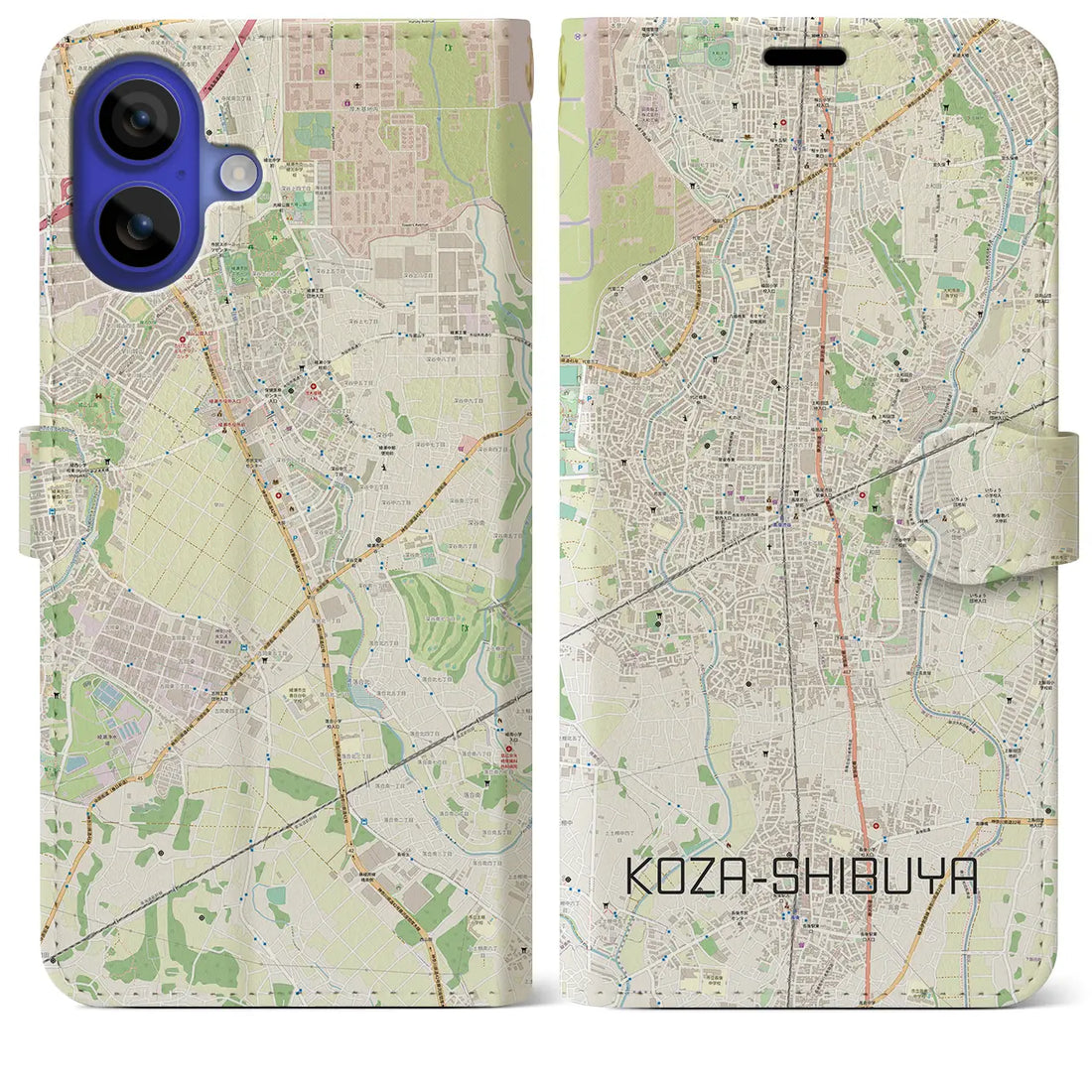 【高座渋谷(神奈川県)】地図柄iPhoneケース(手帳タイプ)ナチュラル・iPhone 16 Pro Max 用