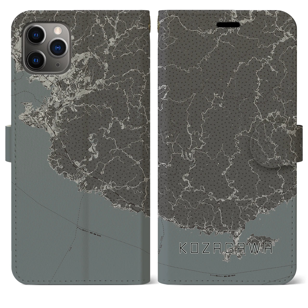 【古座川(和歌山県)】地図柄iPhoneケース(手帳タイプ)モノトーン・iPhone 11 Pro Max 用