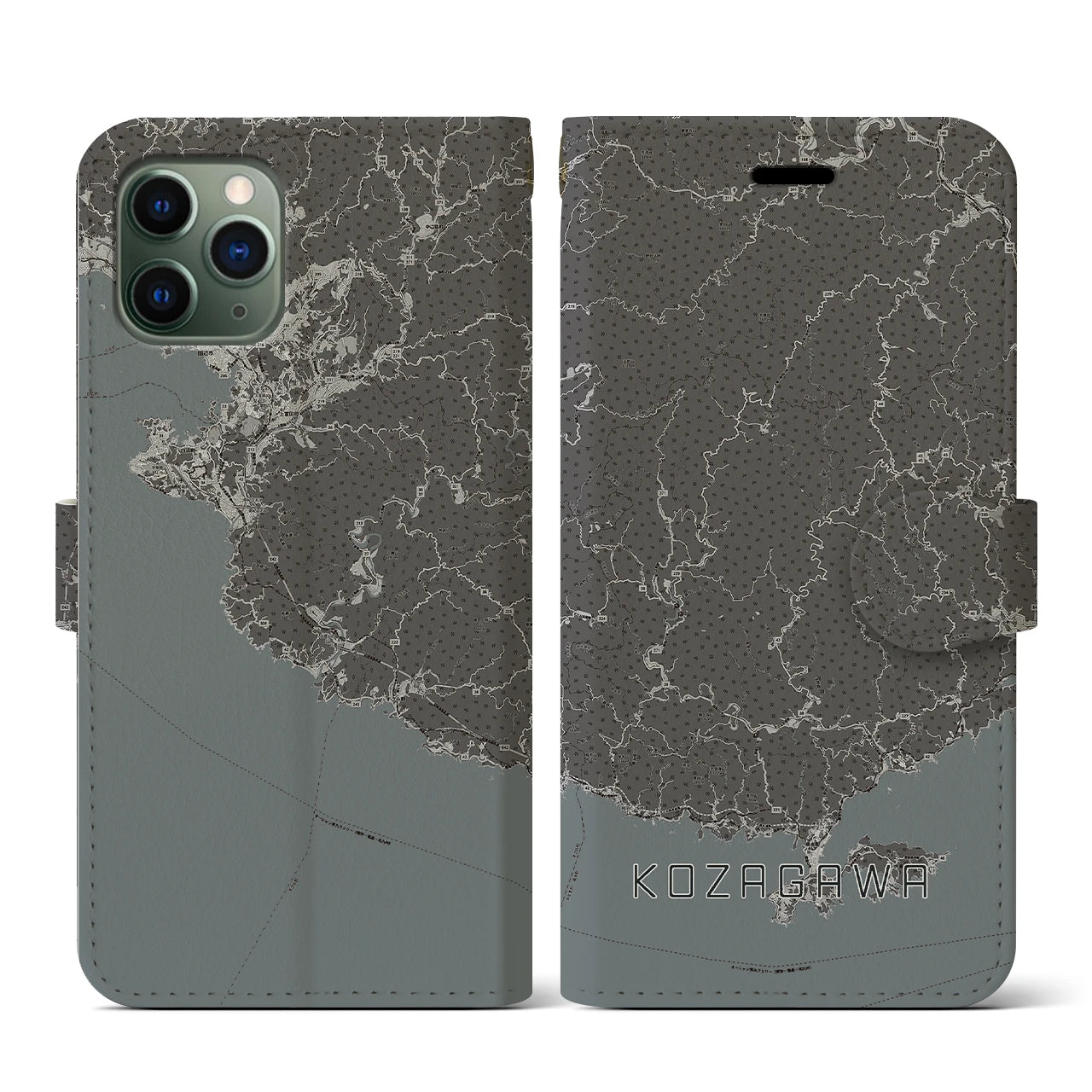 【古座川(和歌山県)】地図柄iPhoneケース(手帳タイプ)モノトーン・iPhone 11 Pro 用