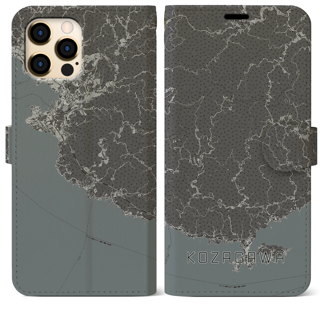 【古座川(和歌山県)】地図柄iPhoneケース(手帳タイプ)モノトーン・iPhone 12 Pro Max 用