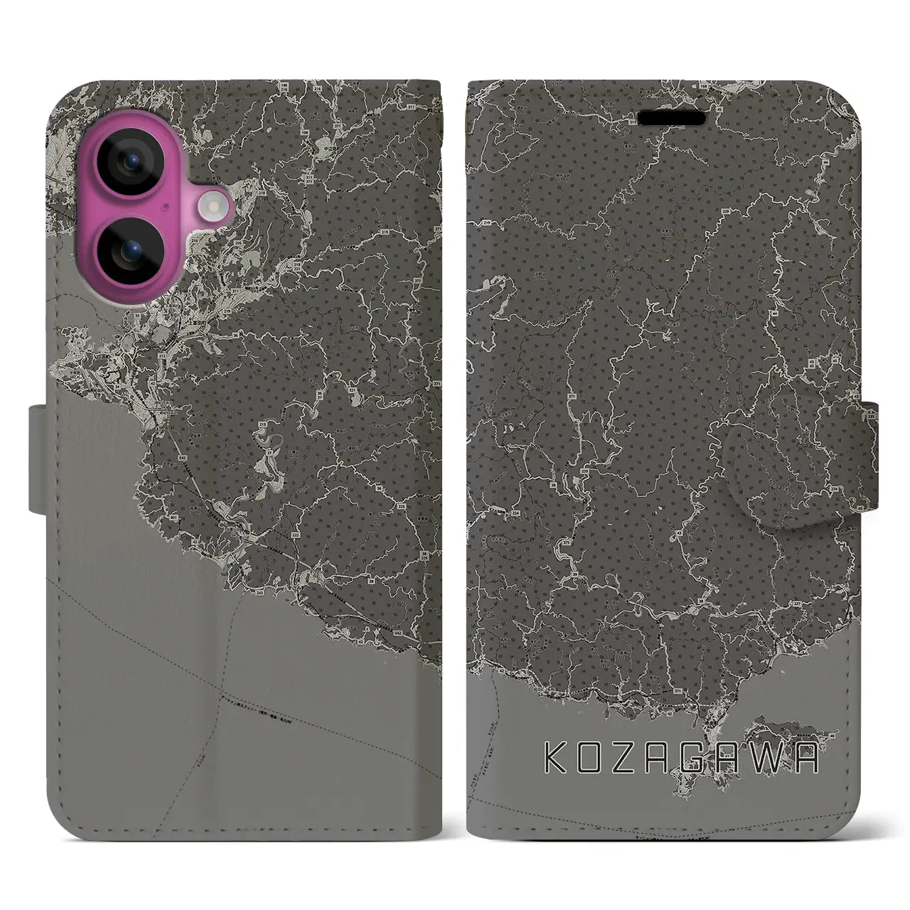 【古座川(和歌山県)】地図柄iPhoneケース(手帳タイプ)モノトーン・iPhone 16 Pro 用