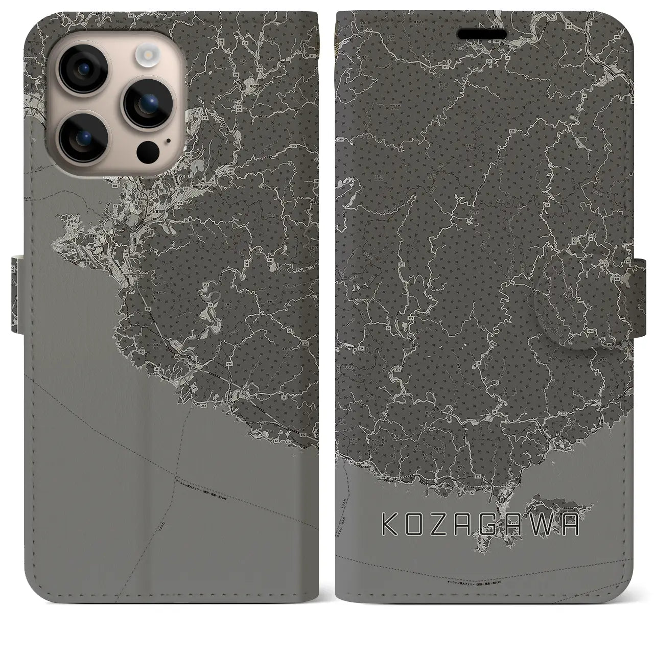 【古座川(和歌山県)】地図柄iPhoneケース(手帳タイプ)モノトーン・iPhone 16 Plus 用
