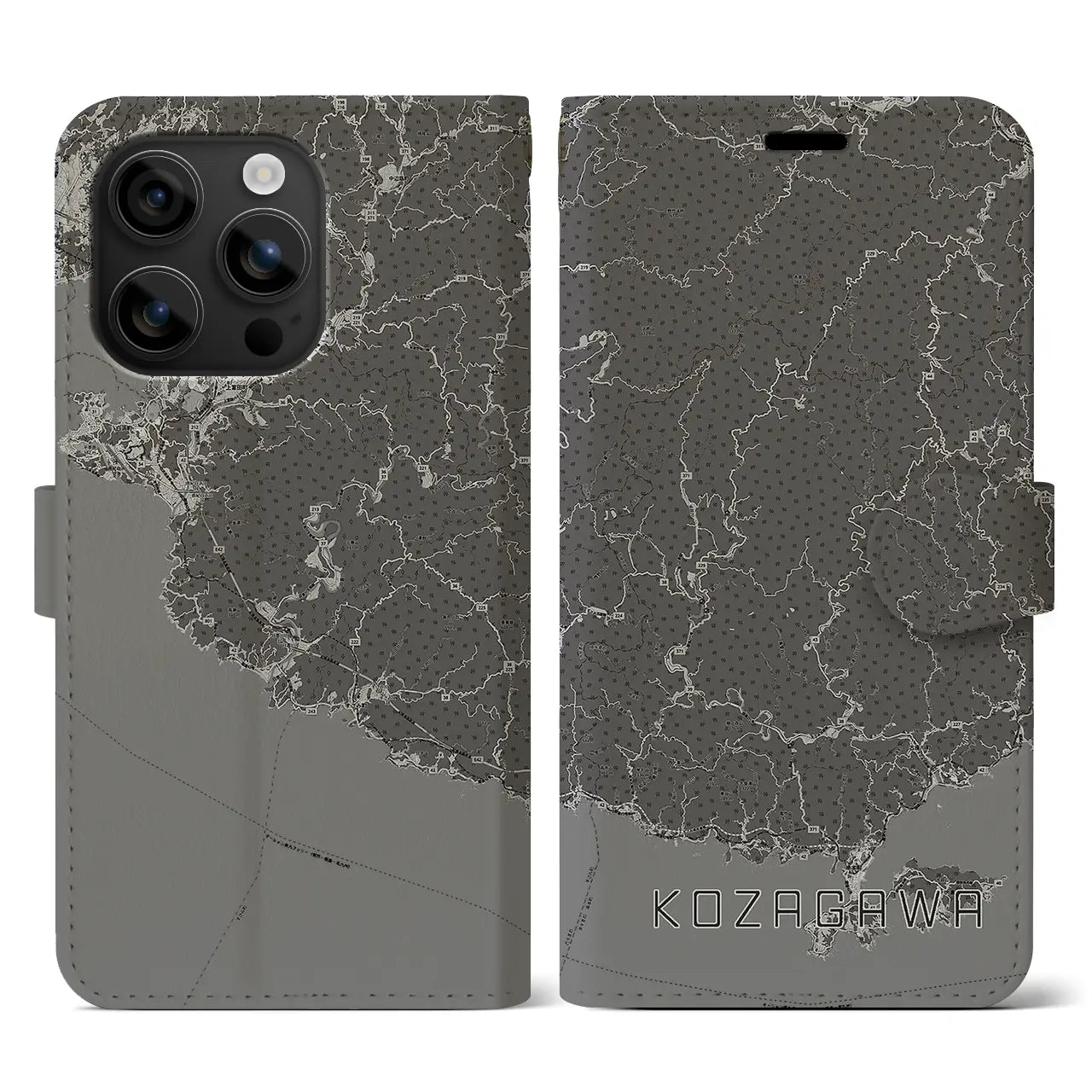【古座川(和歌山県)】地図柄iPhoneケース(手帳タイプ)モノトーン・iPhone 16 用