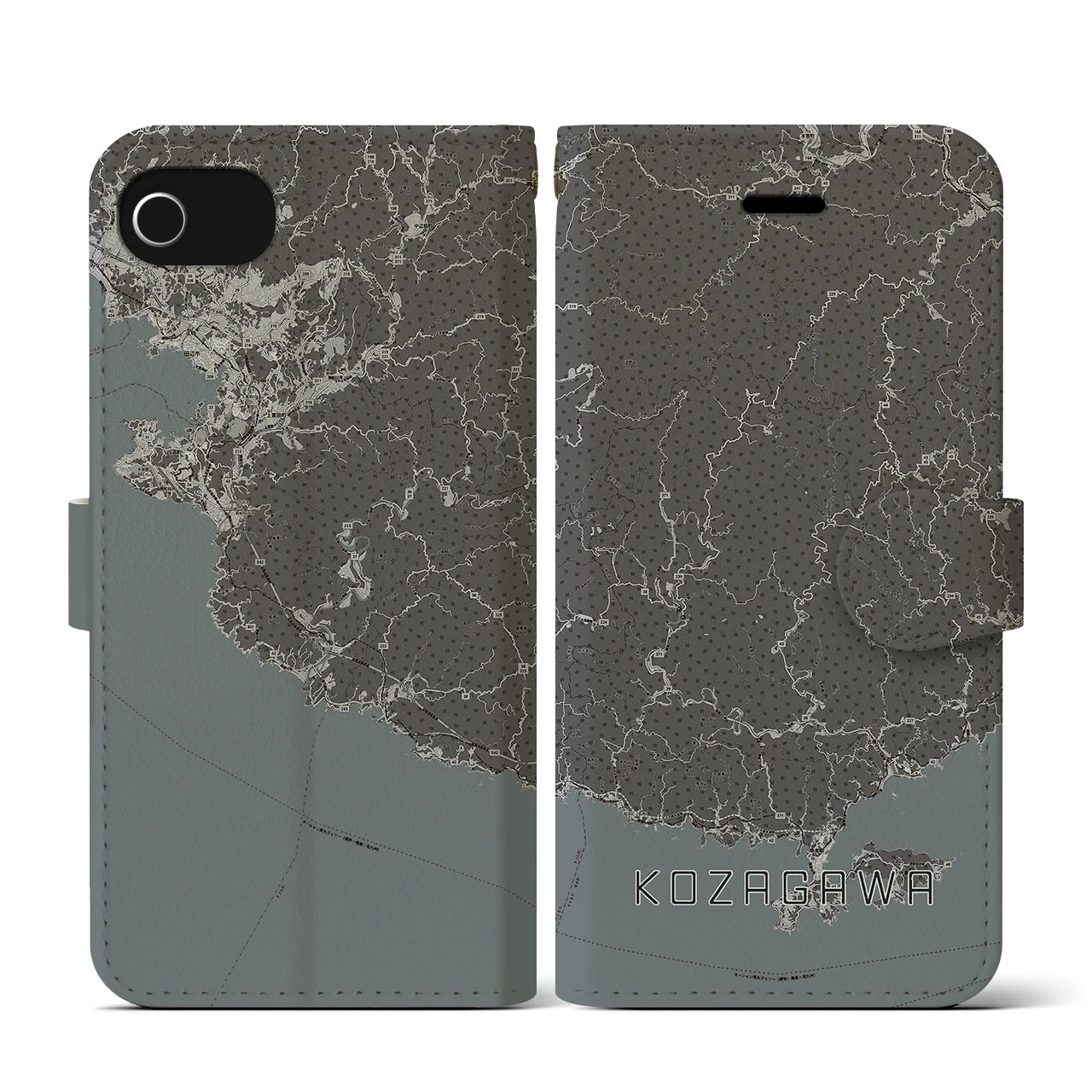 【古座川(和歌山県)】地図柄iPhoneケース(手帳タイプ)モノトーン・iPhone SE(第3 / 第2世代) / 8 / 7 / 6s / 6 用
