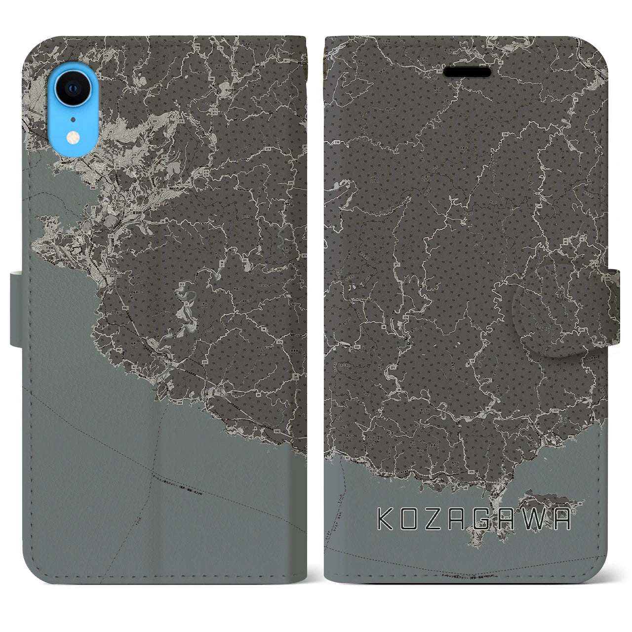 【古座川(和歌山県)】地図柄iPhoneケース(手帳タイプ)モノトーン・iPhone XR 用