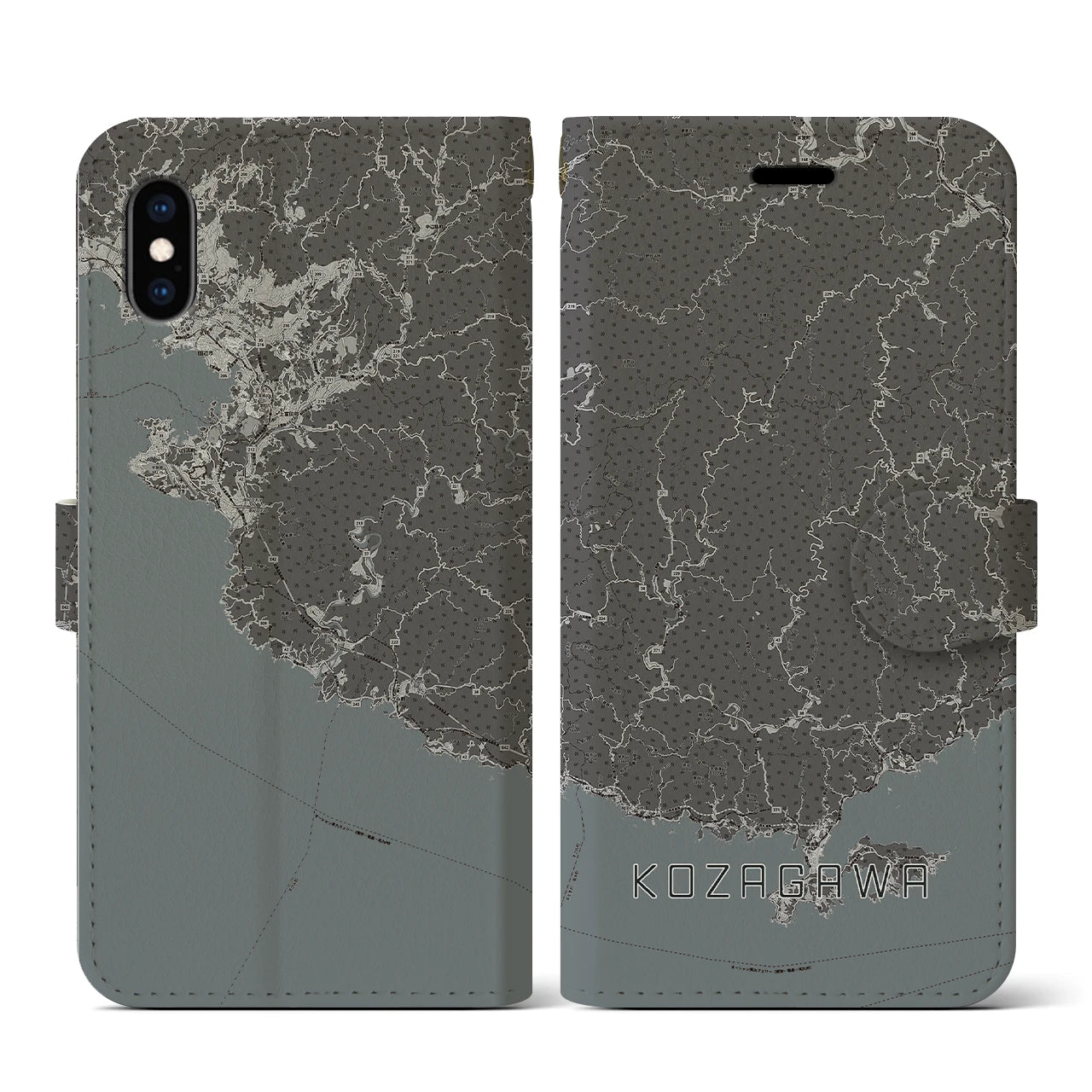 【古座川(和歌山県)】地図柄iPhoneケース(手帳タイプ)モノトーン・iPhone XS / X 用