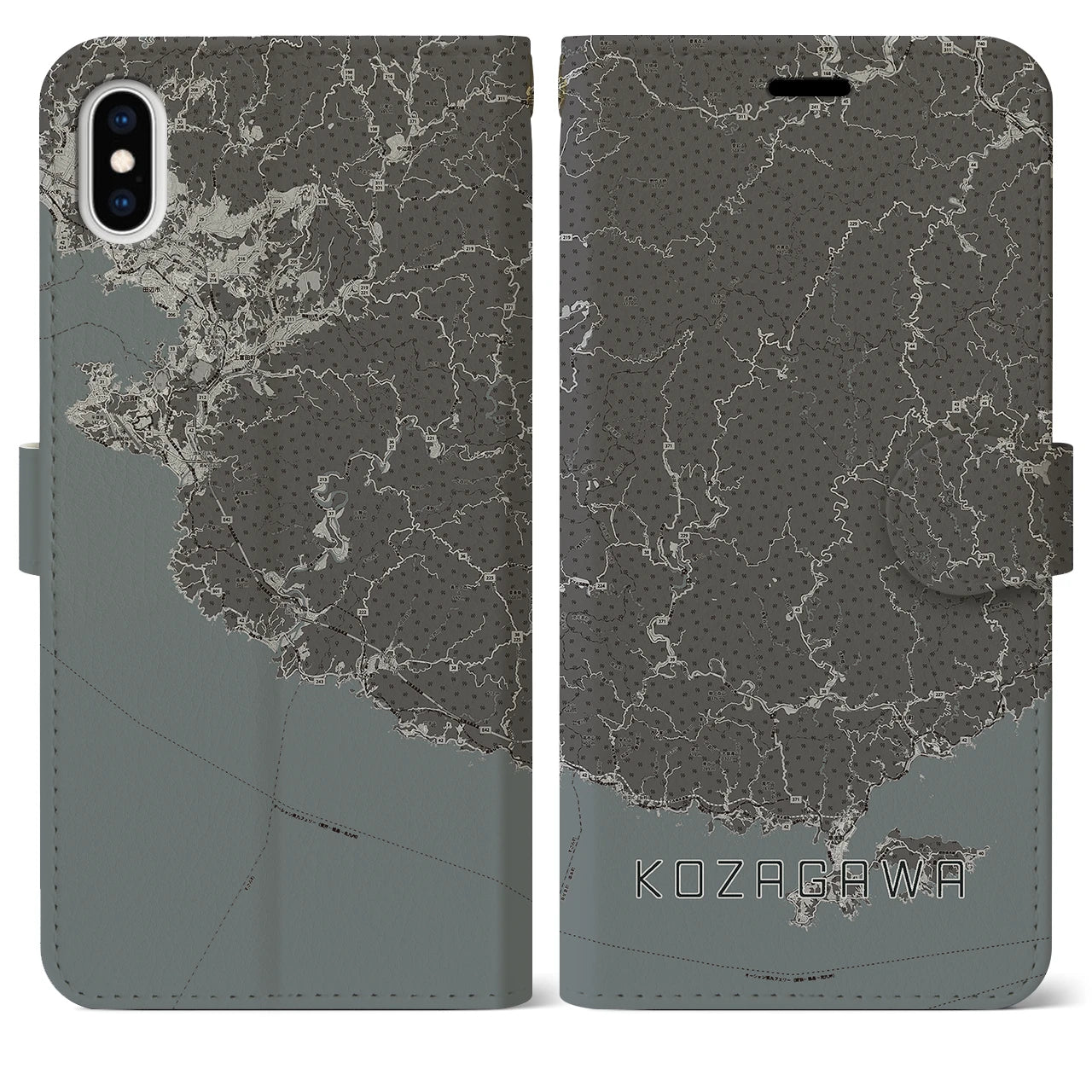 【古座川(和歌山県)】地図柄iPhoneケース(手帳タイプ)モノトーン・iPhone XS Max 用