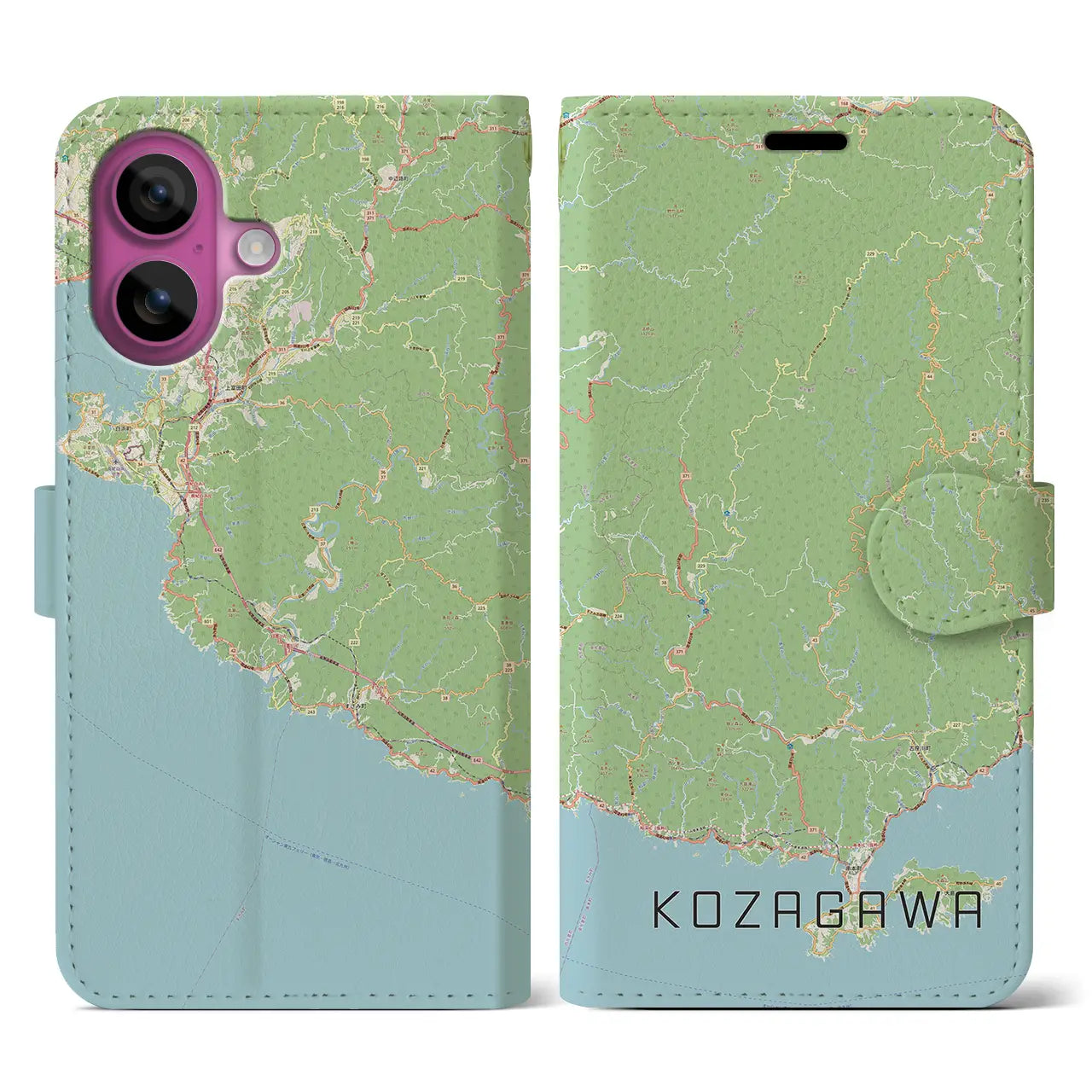 【古座川(和歌山県)】地図柄iPhoneケース(手帳タイプ)ナチュラル・iPhone 16 Pro 用