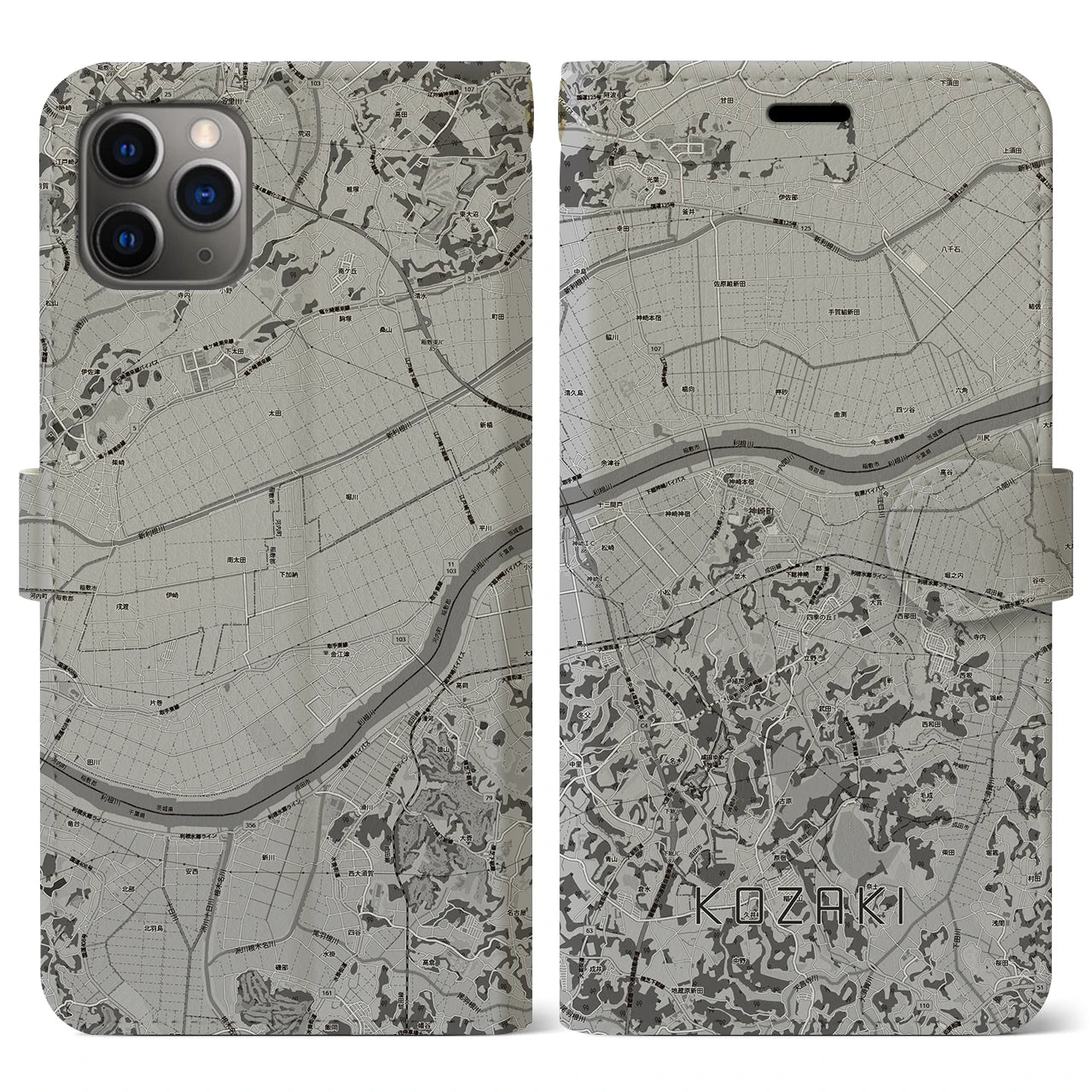 【神崎(千葉県)】地図柄iPhoneケース(手帳タイプ)