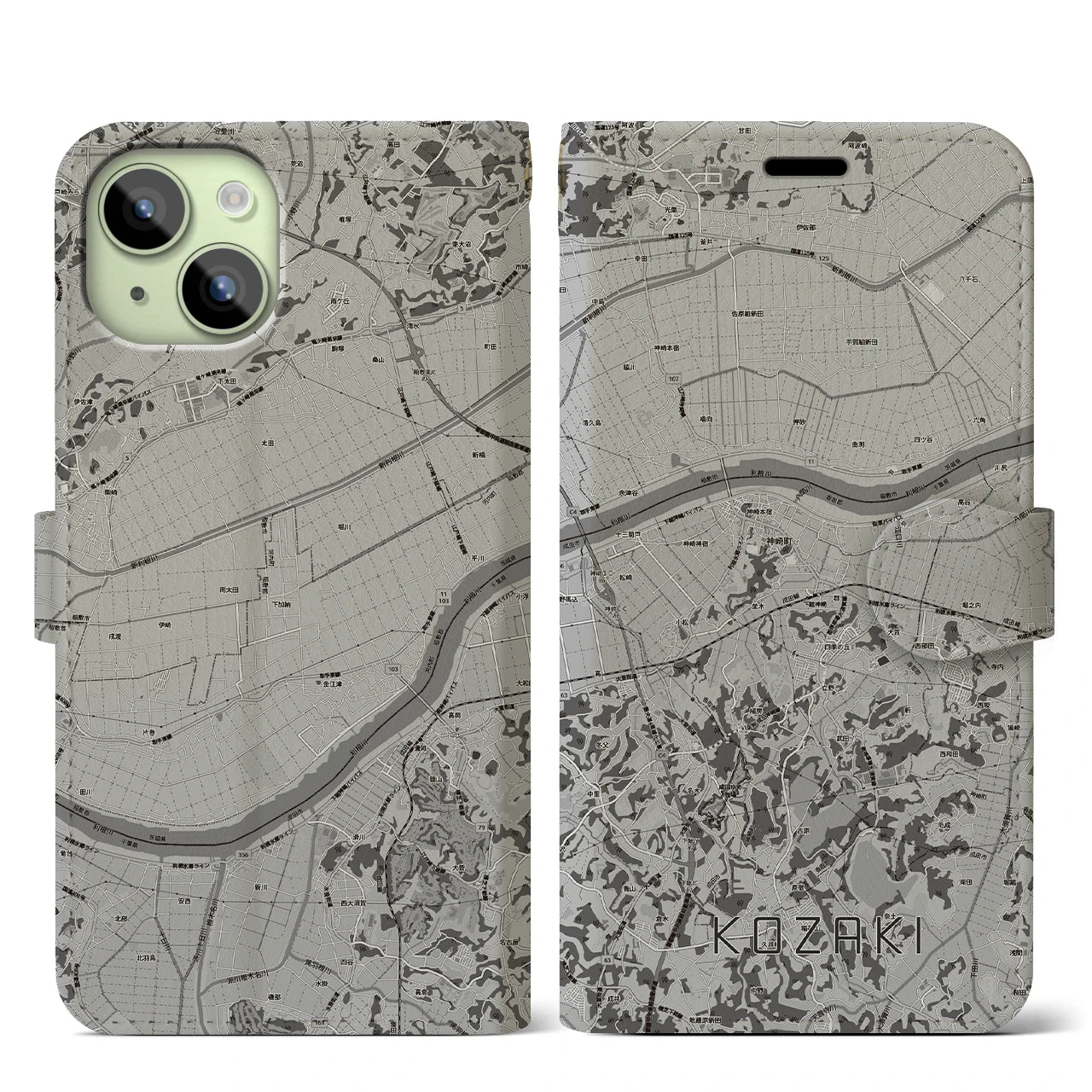 【神崎(千葉県)】地図柄iPhoneケース(手帳タイプ)