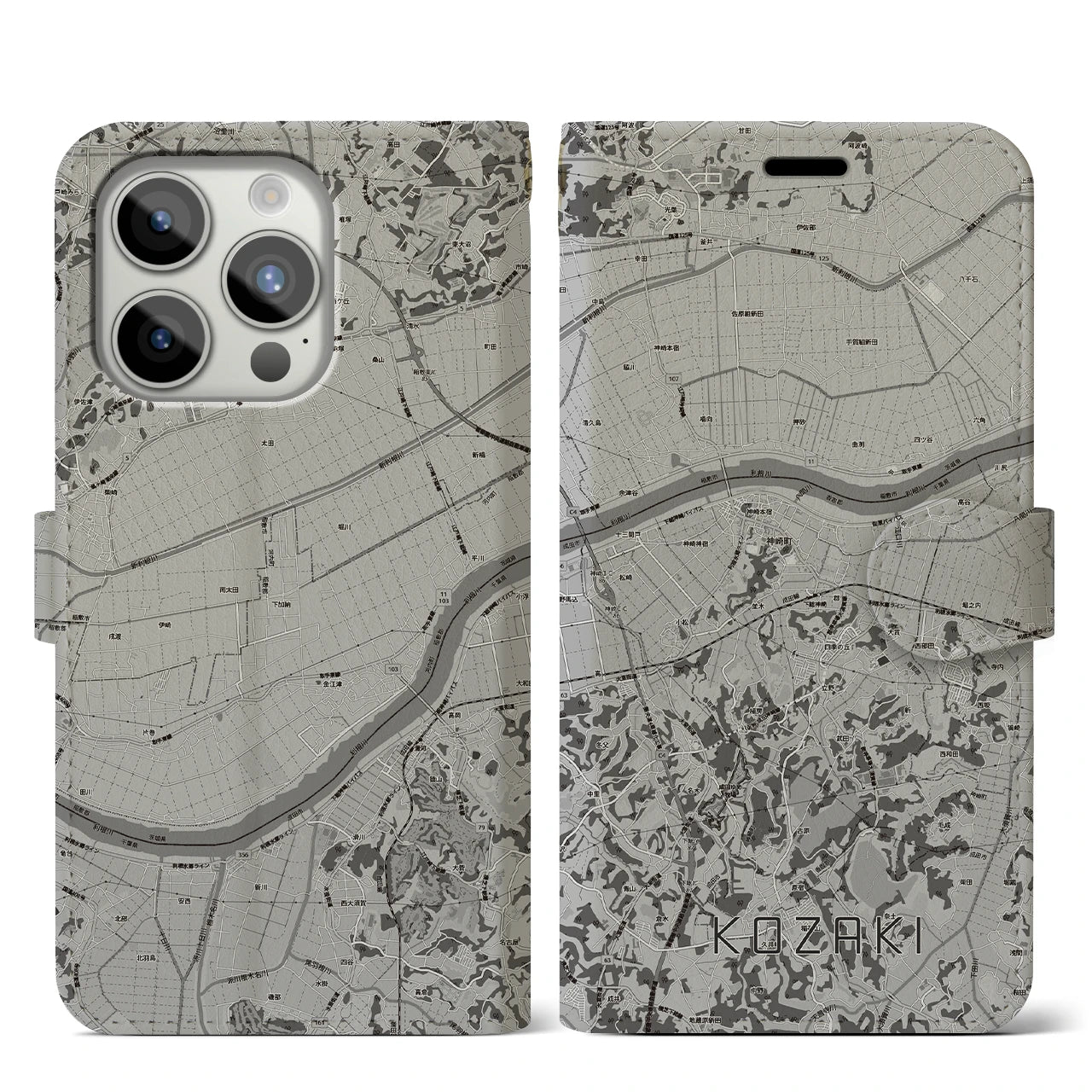 【神崎(千葉県)】地図柄iPhoneケース(手帳タイプ)