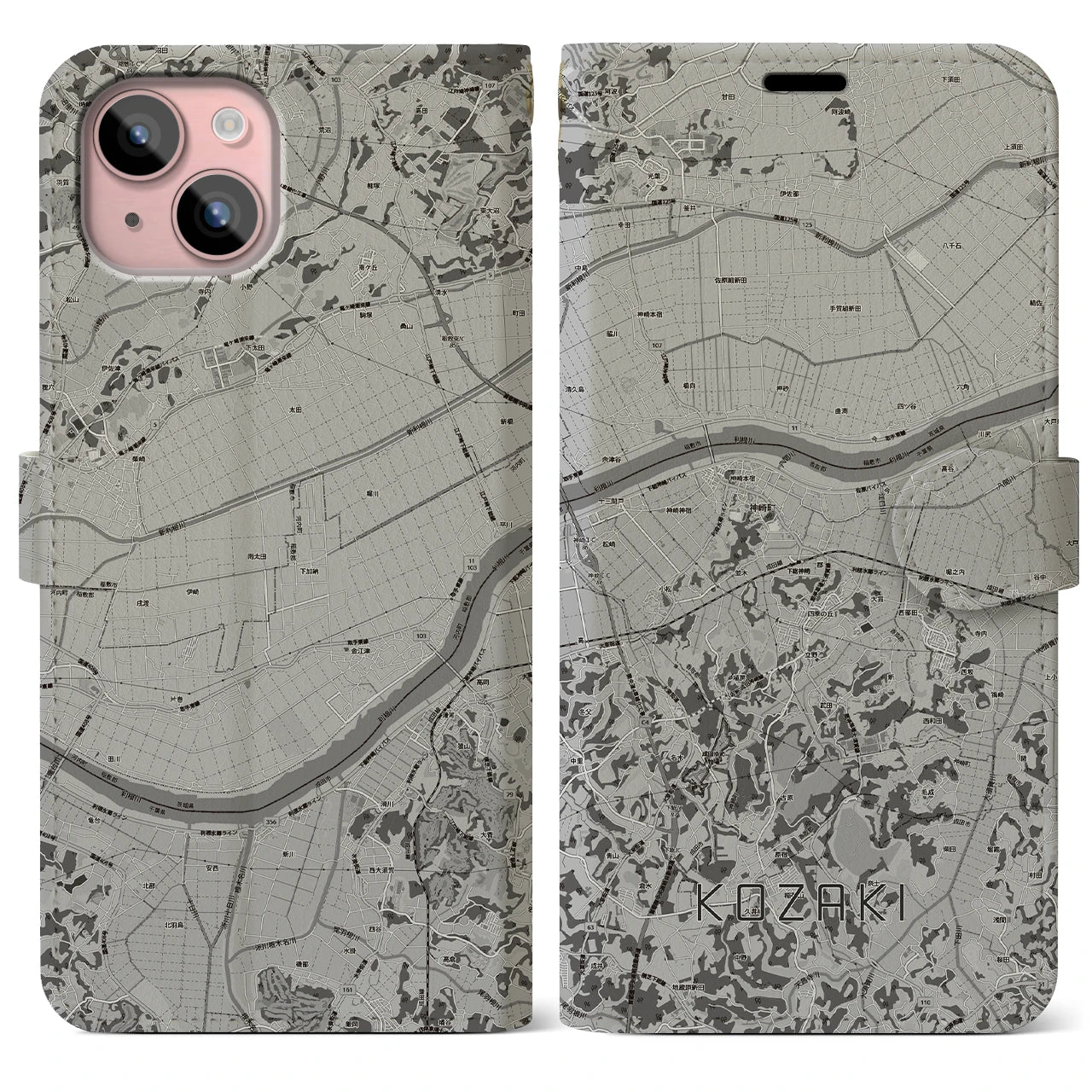 【神崎(千葉県)】地図柄iPhoneケース(手帳タイプ)