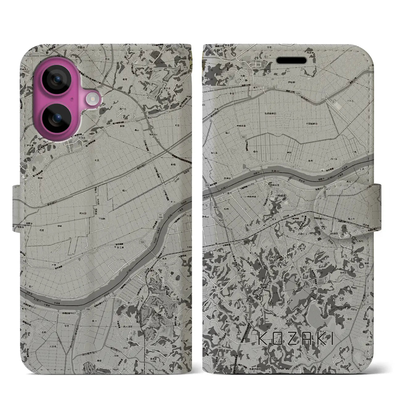 【神崎(千葉県)】地図柄iPhoneケース(手帳タイプ)