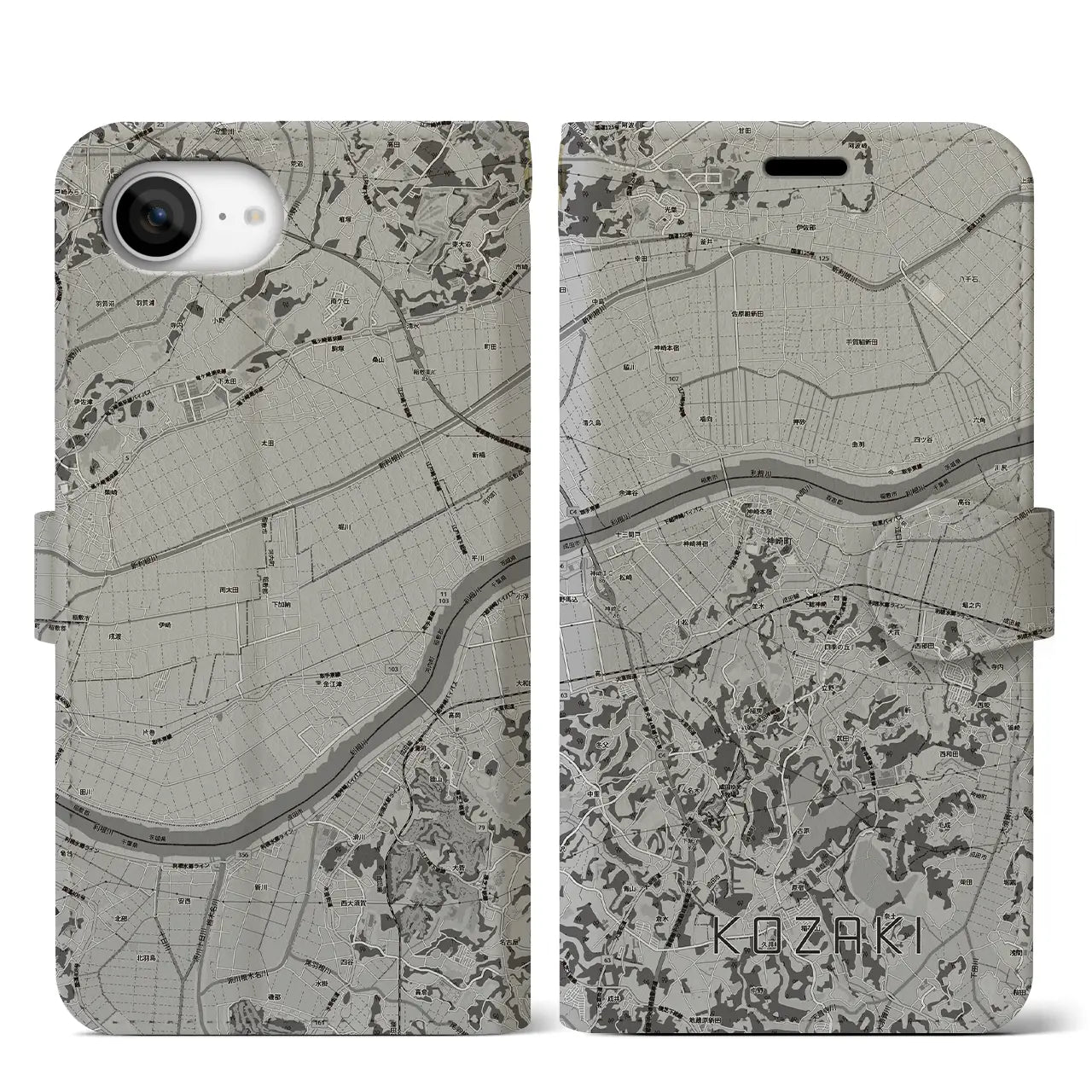 【神崎(千葉県)】地図柄iPhoneケース(手帳タイプ)