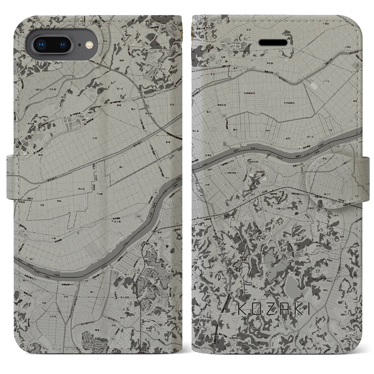 【神崎(千葉県)】地図柄iPhoneケース(手帳タイプ)