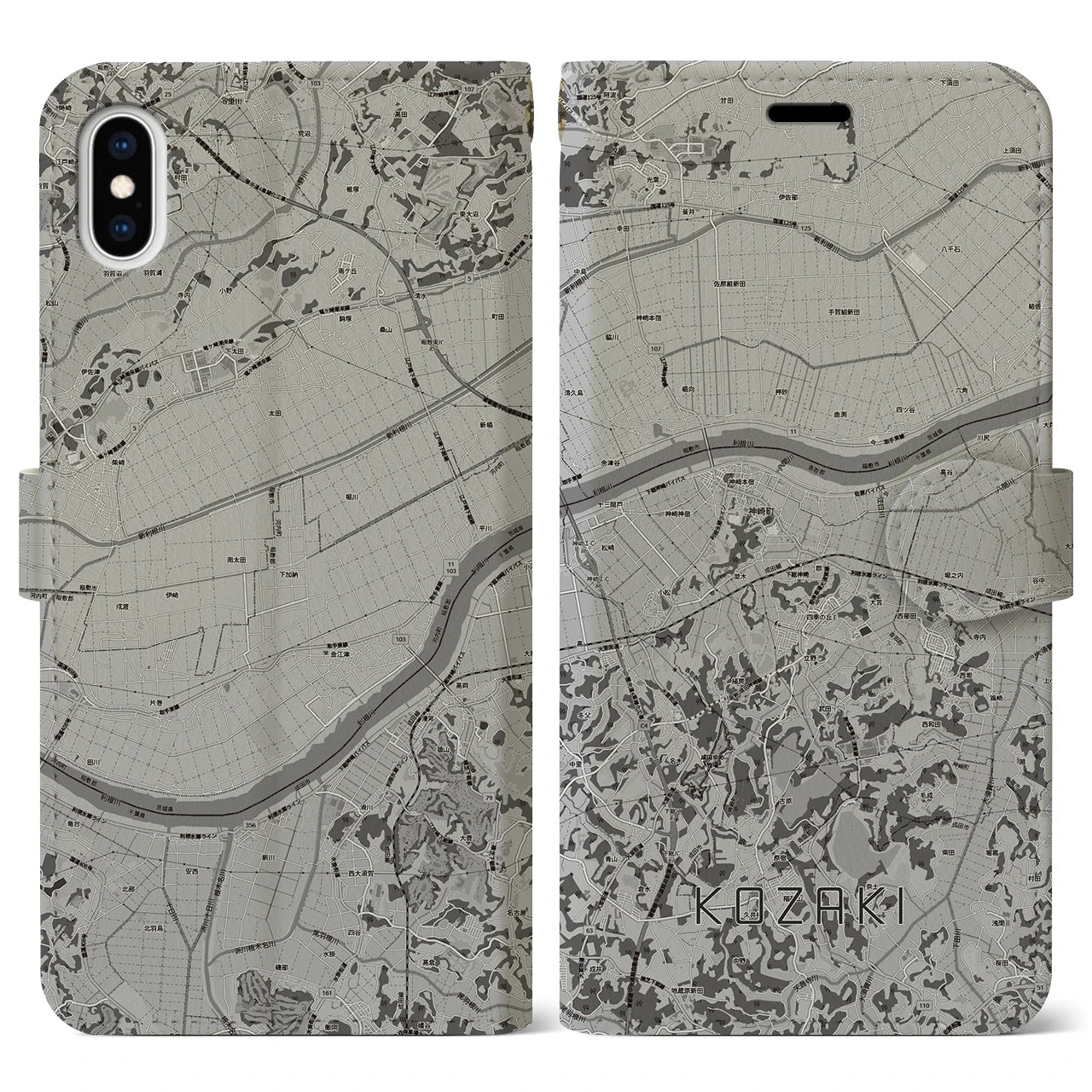 【神崎(千葉県)】地図柄iPhoneケース(手帳タイプ)