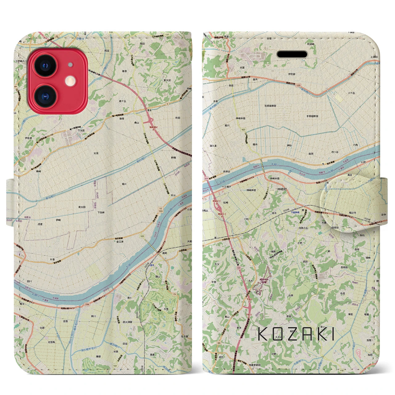 【神崎(千葉県)】地図柄iPhoneケース(手帳タイプ)