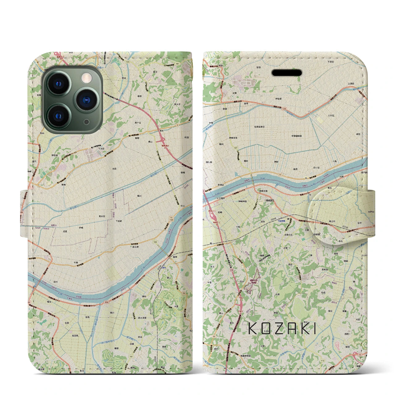 【神崎(千葉県)】地図柄iPhoneケース(手帳タイプ)