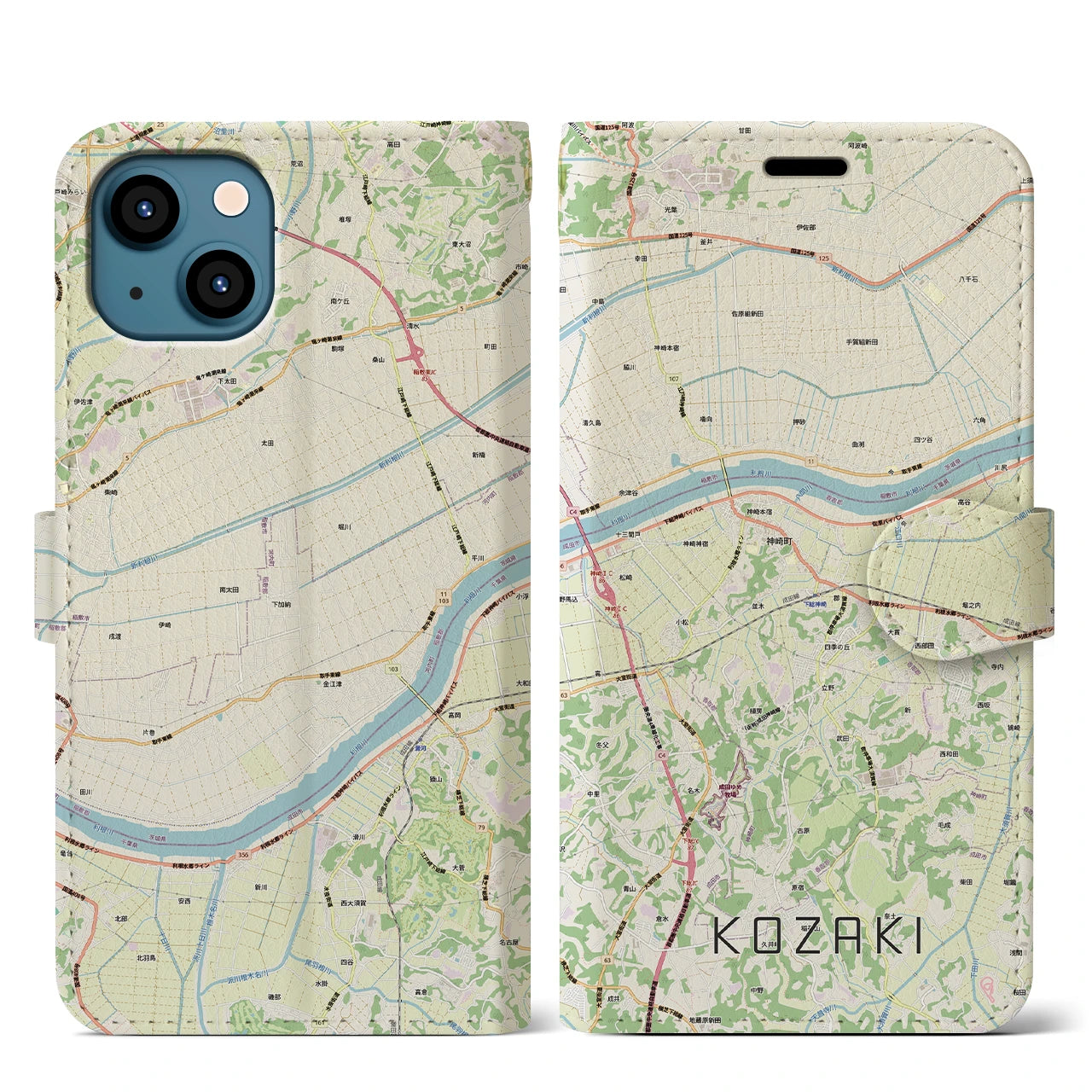 【神崎(千葉県)】地図柄iPhoneケース(手帳タイプ)