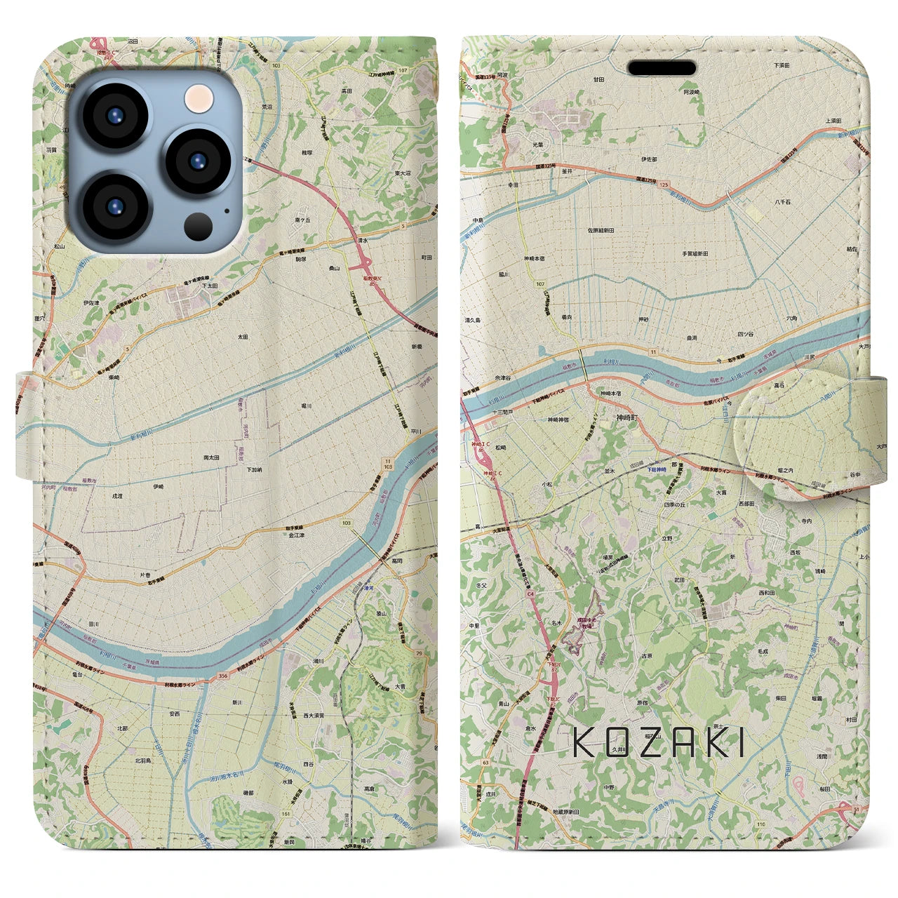 【神崎(千葉県)】地図柄iPhoneケース(手帳タイプ)