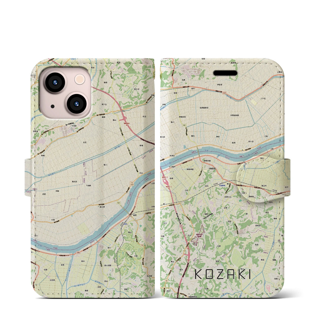 【神崎(千葉県)】地図柄iPhoneケース(手帳タイプ)