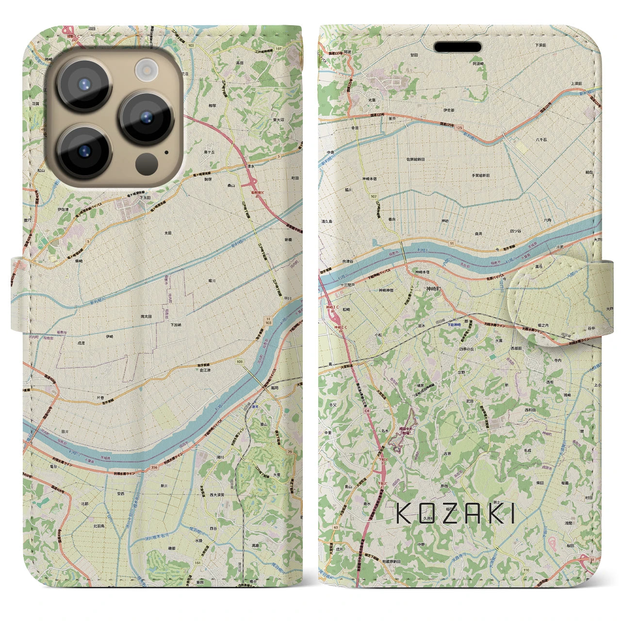 【神崎(千葉県)】地図柄iPhoneケース(手帳タイプ)