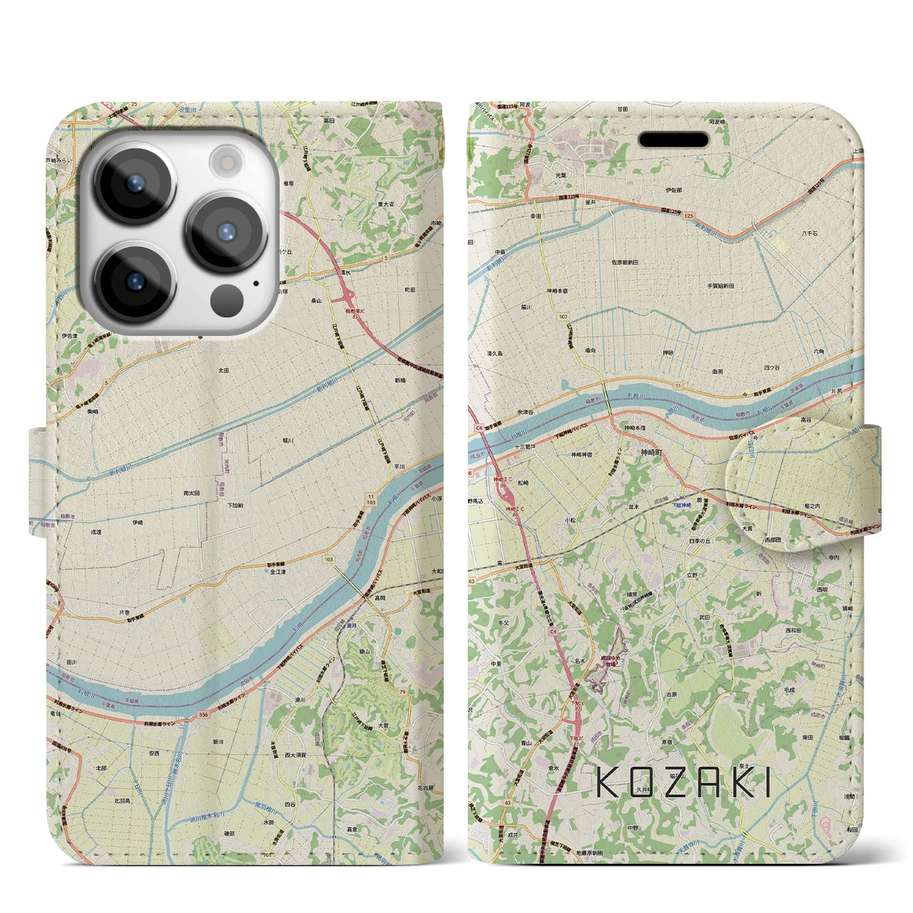 【神崎(千葉県)】地図柄iPhoneケース(手帳タイプ)