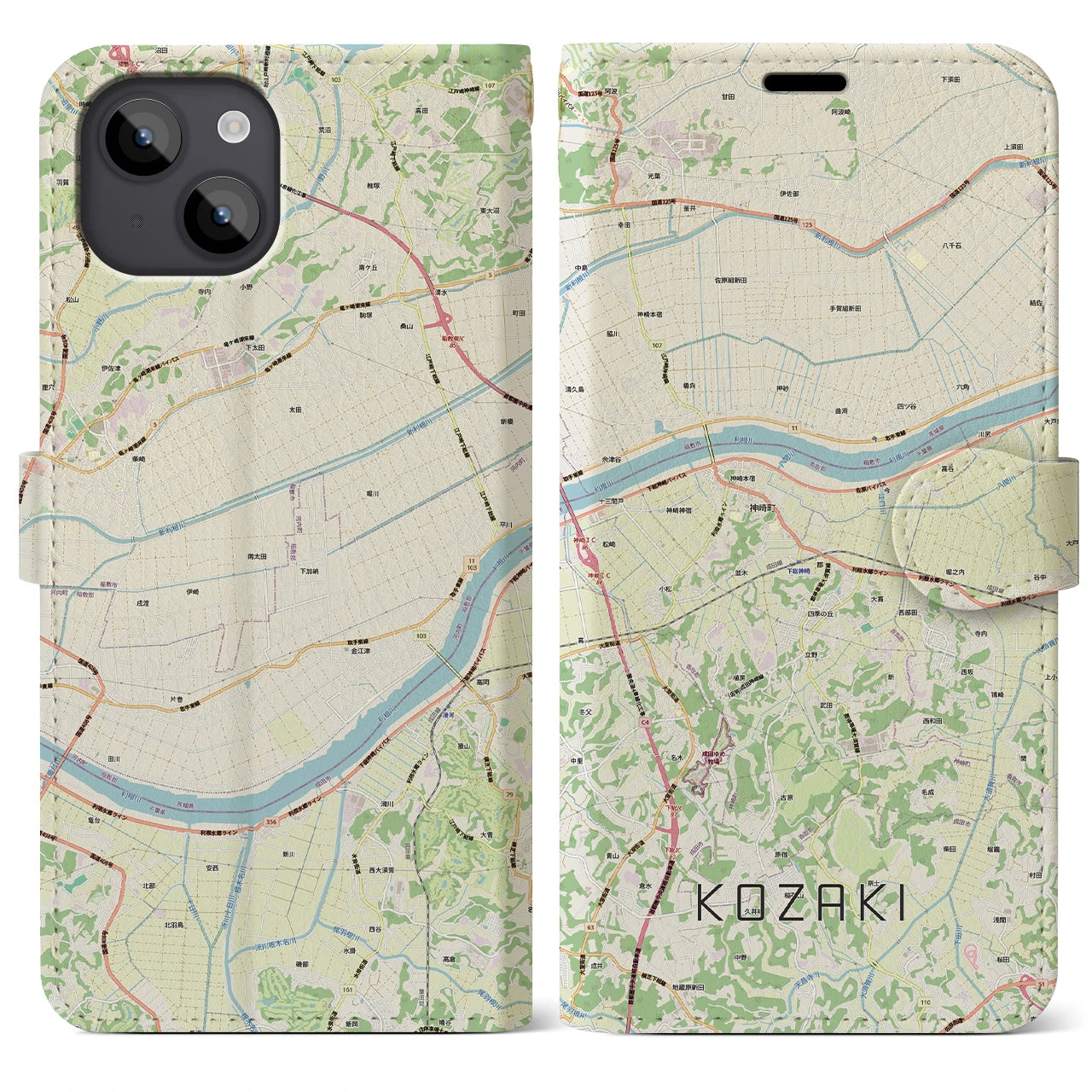 【神崎(千葉県)】地図柄iPhoneケース(手帳タイプ)