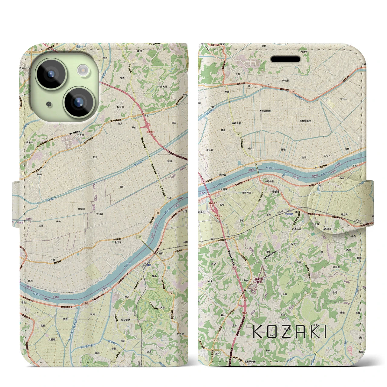 【神崎(千葉県)】地図柄iPhoneケース(手帳タイプ)