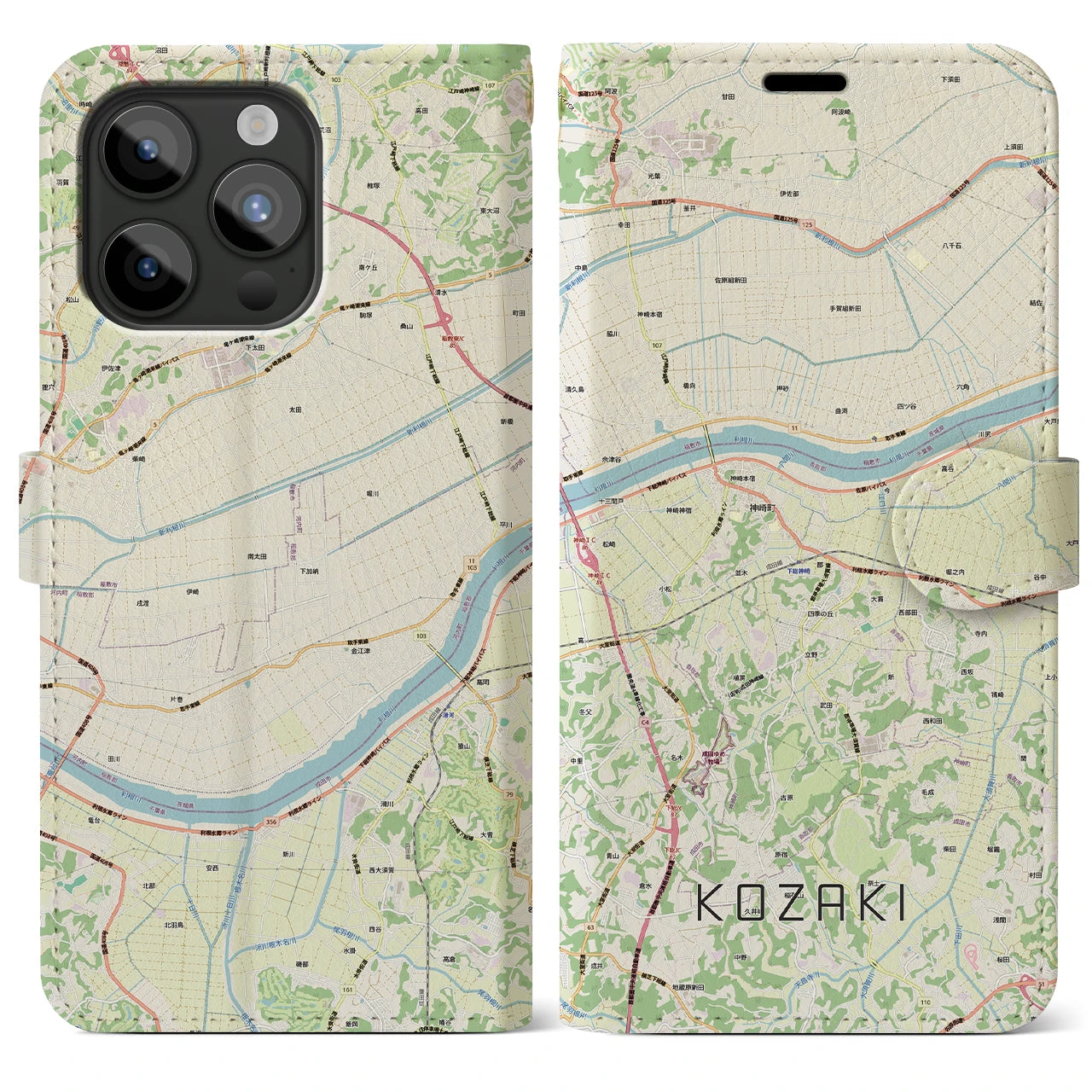 【神崎(千葉県)】地図柄iPhoneケース(手帳タイプ)