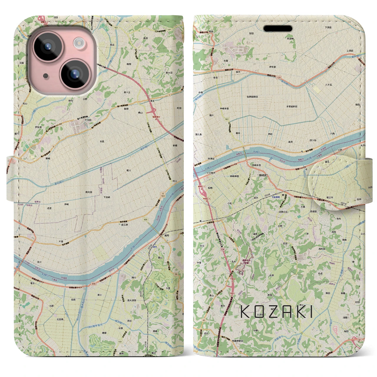 【神崎(千葉県)】地図柄iPhoneケース(手帳タイプ)