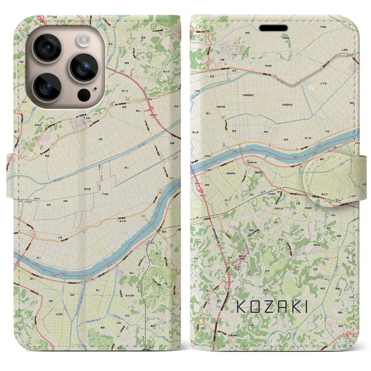 【神崎(千葉県)】地図柄iPhoneケース(手帳タイプ)