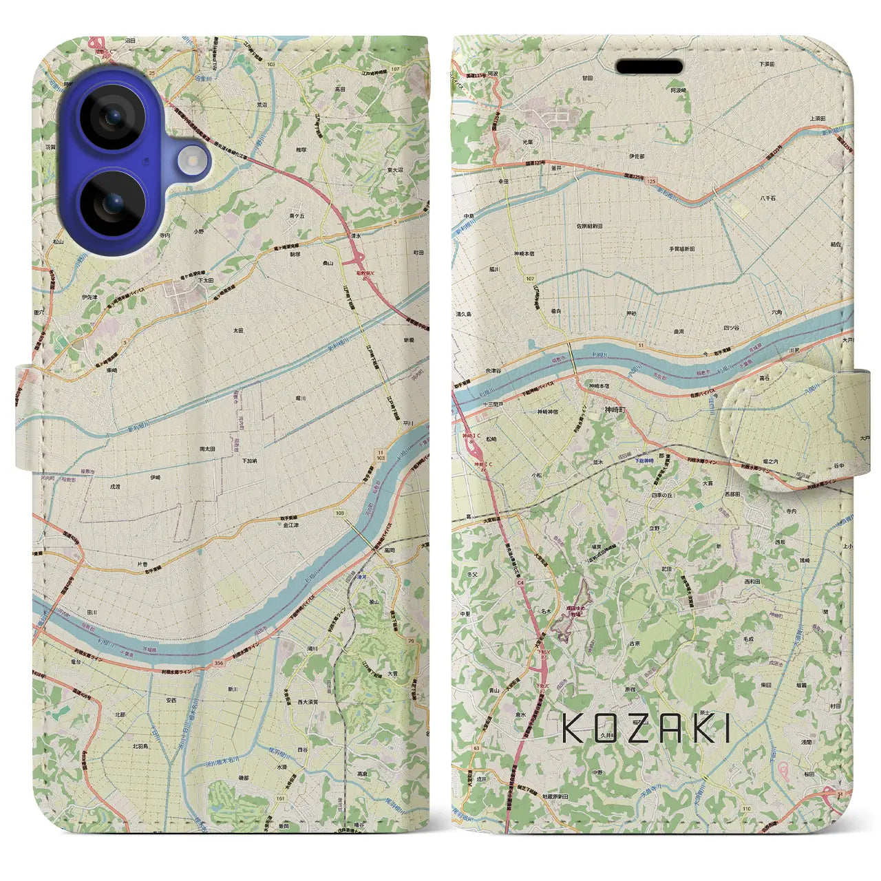【神崎(千葉県)】地図柄iPhoneケース(手帳タイプ)