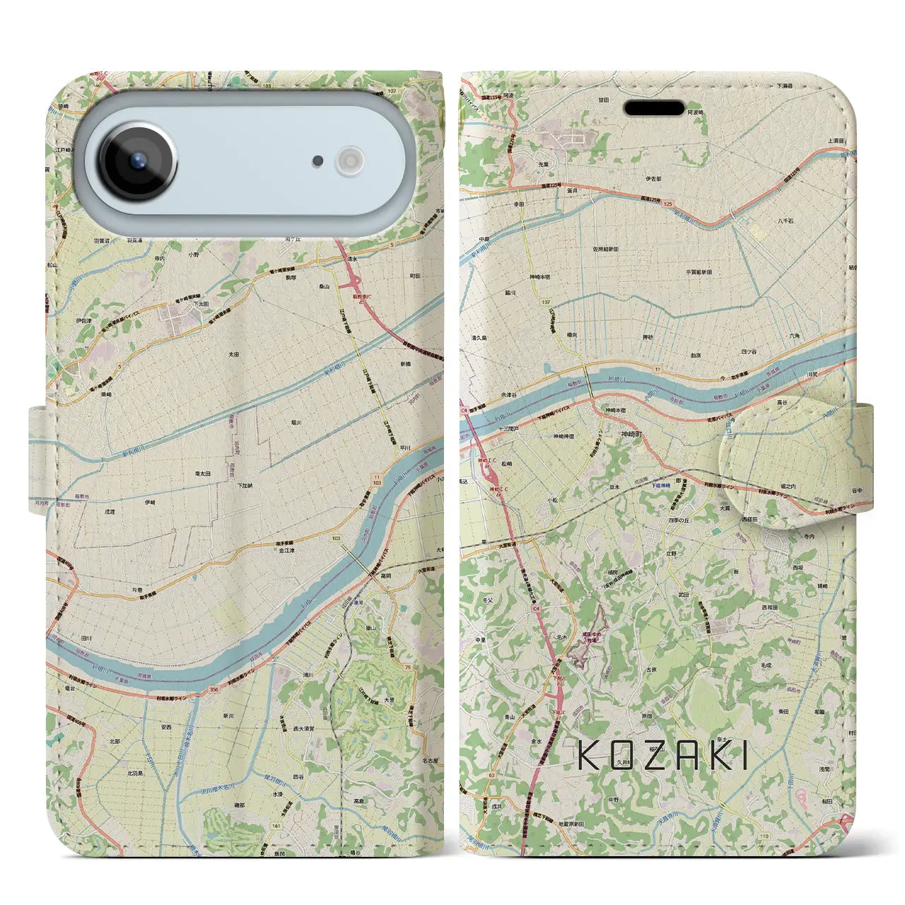 【神崎(千葉県)】地図柄iPhoneケース(手帳タイプ)ナチュラル・iPhone 17 Pro Max 用