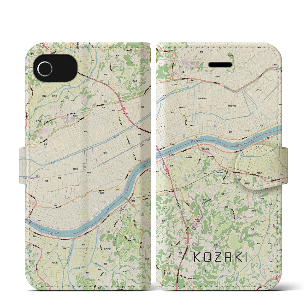 【神崎(千葉県)】地図柄iPhoneケース(手帳タイプ)