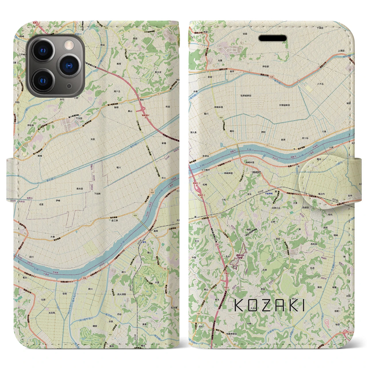 【神崎(千葉県)】地図柄iPhoneケース(手帳タイプ)