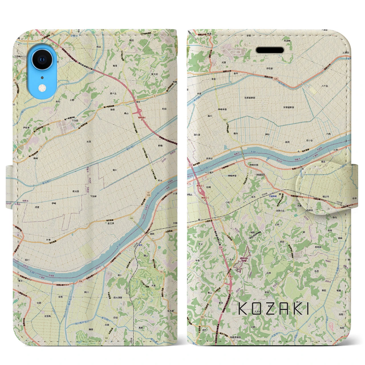 【神崎(千葉県)】地図柄iPhoneケース(手帳タイプ)