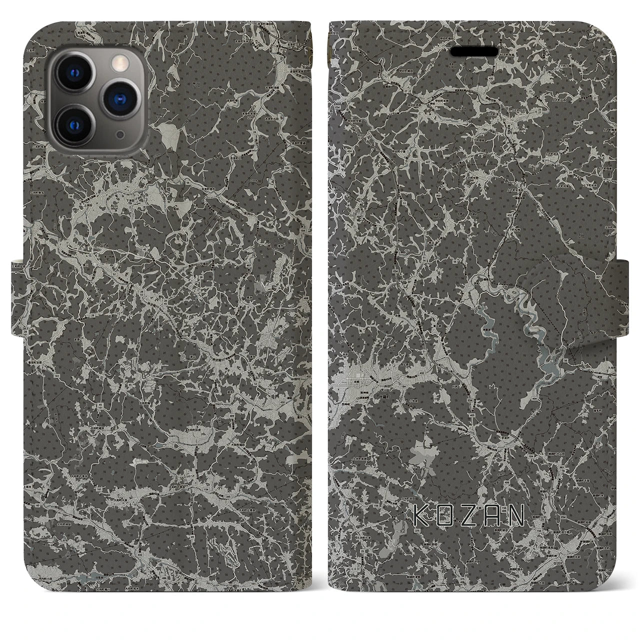 【甲山(広島県)】地図柄iPhoneケース(手帳タイプ)モノトーン・iPhone 11 Pro Max 用